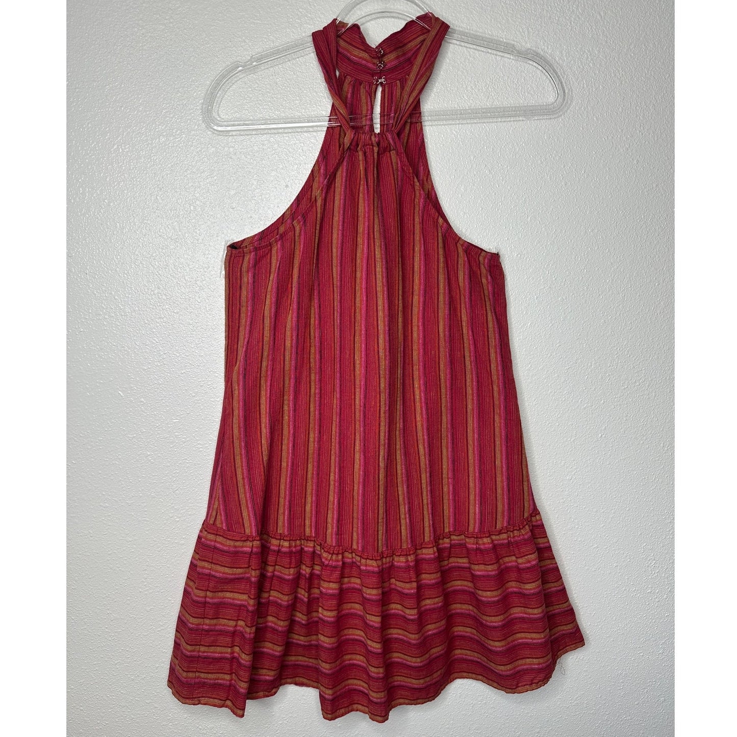 BCBG Generation Halter Mini Dress XS Pink Striped Sleeveless Flowy Ruffle Hem