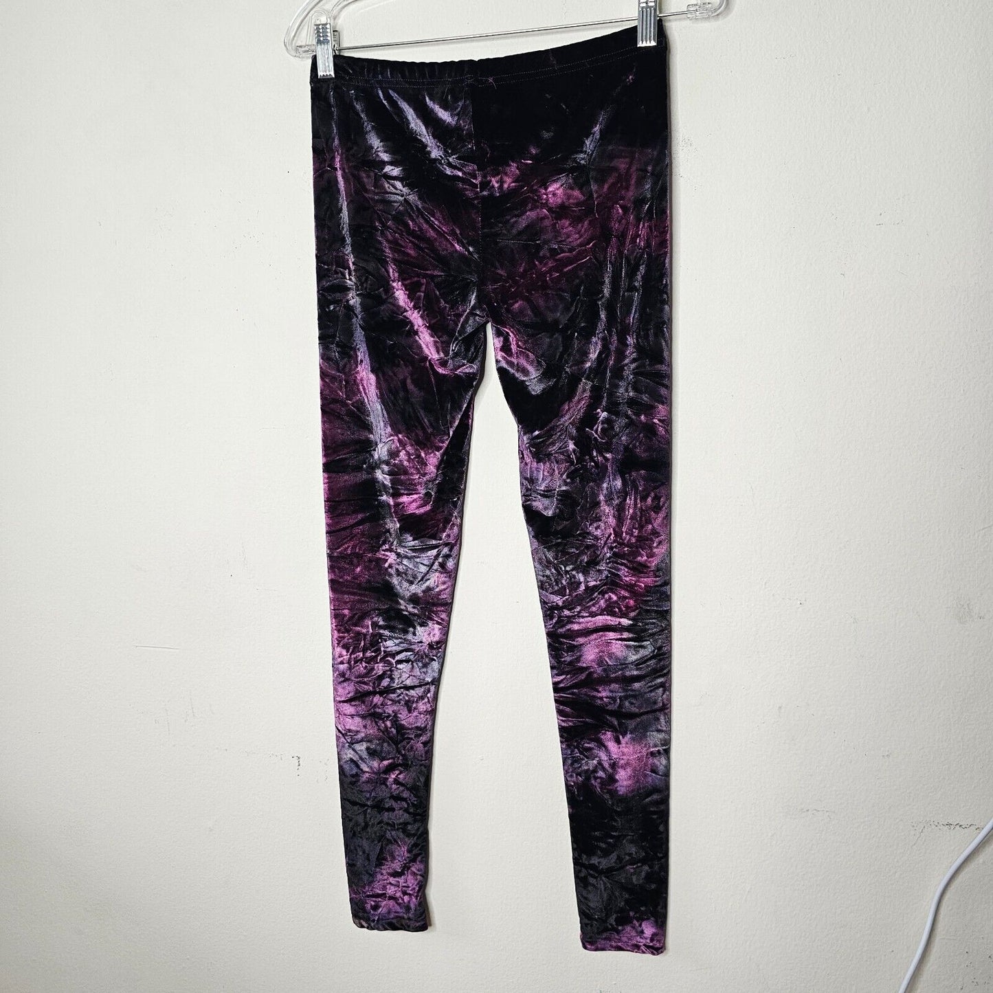 Topshop Purple & Silver Crushed Velour Elastic Waist Stretch Leggings 8 Medium