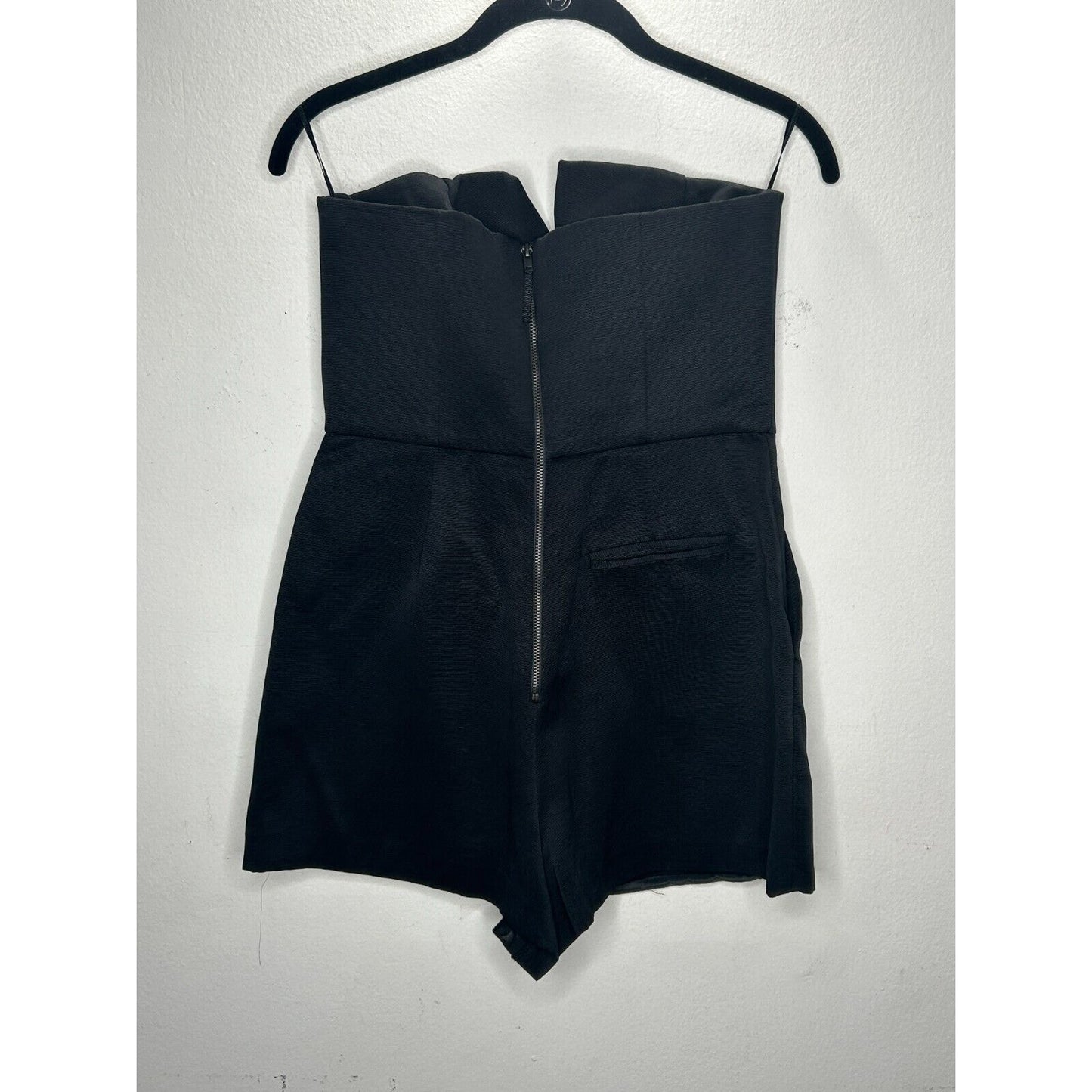 Topshop Black Strapless Structured V Front Pleats Pockets Back Zip Romper 6