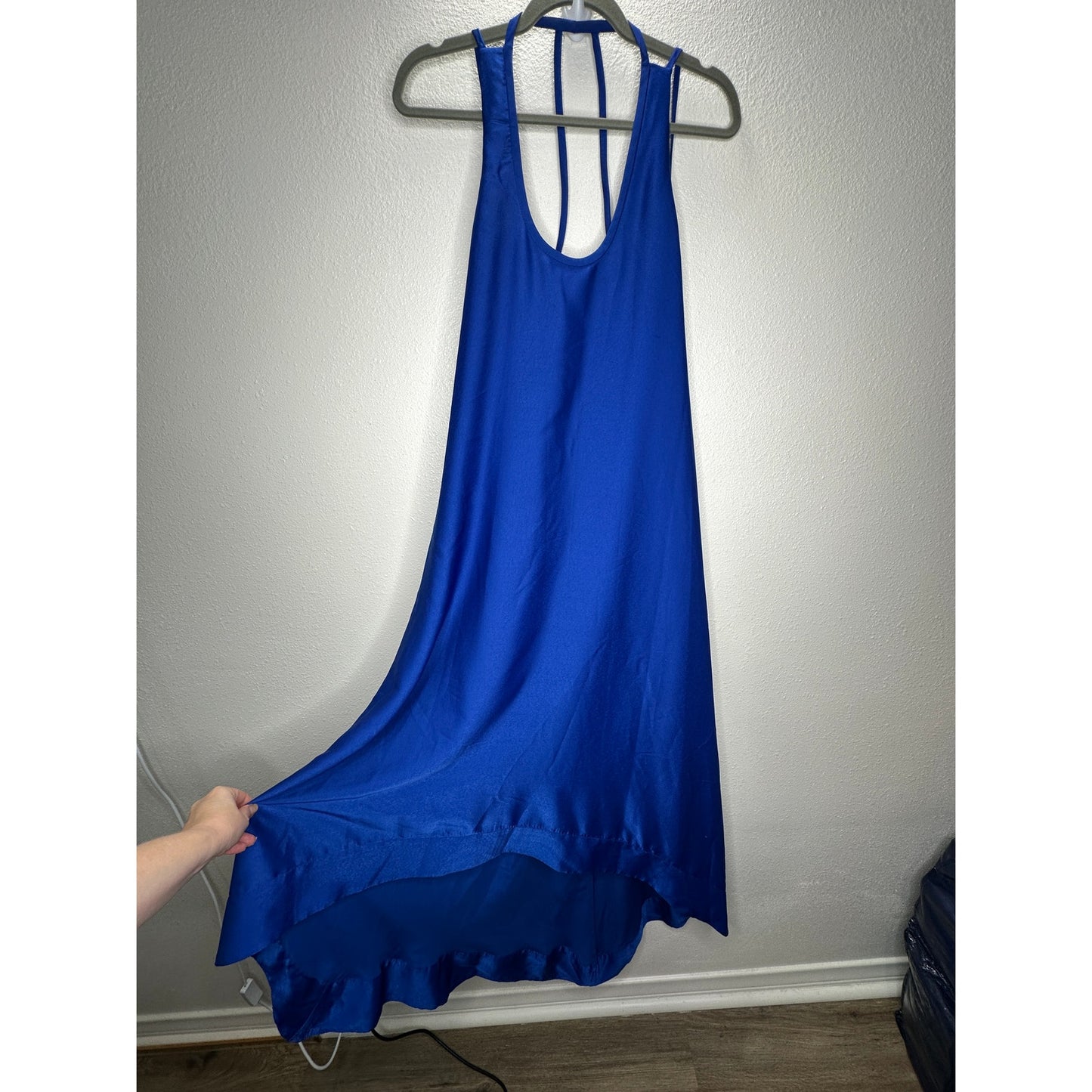 BCBGMAXAZRIA Royal Blue Gia Strappy Sleeveless High Low Midi Dress 4
