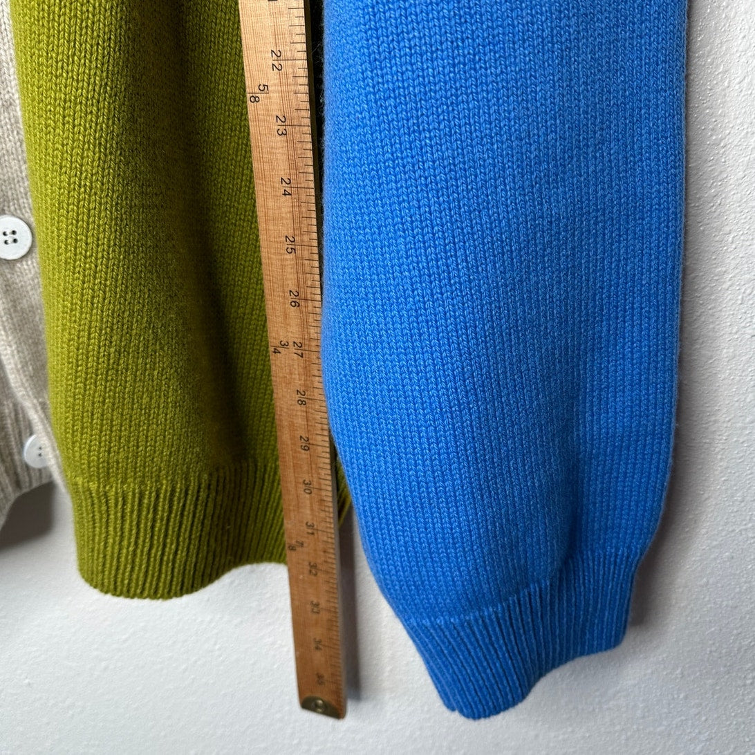 The Elder Statesman Tan Blue Green Block & Spiral Cashmere Cardigan L
