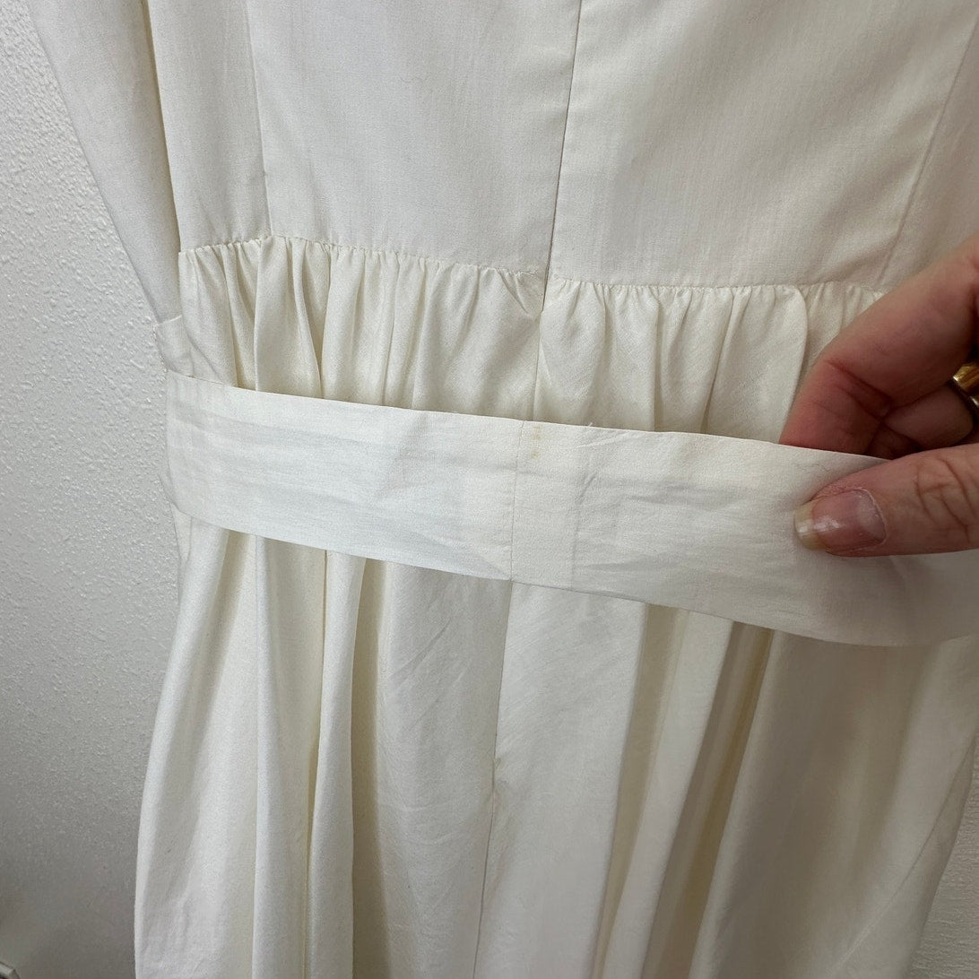Trina Turk Cream Pleated Vneck Faux Wrap Tie Belt Dress 2