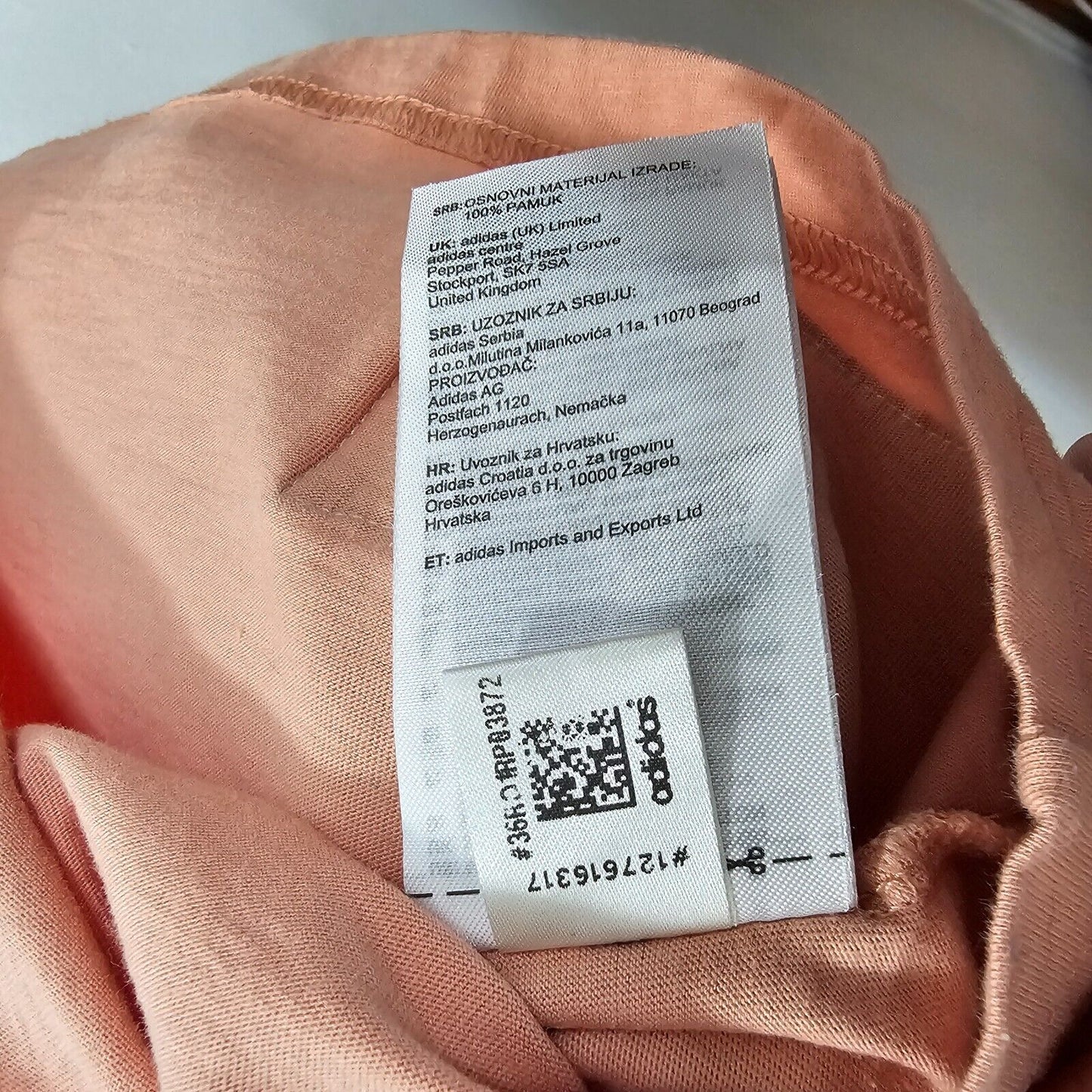 Adidas Peach Three-Stripe Life Boyfriend Short Sleeve Crew Neck Cropped Tee XS
