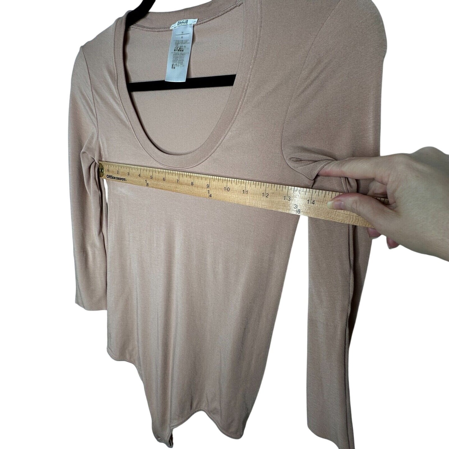Wolford Tan Beige 3/4 Sleeve Banded Scoop Neck Thong Bodysuit Medium