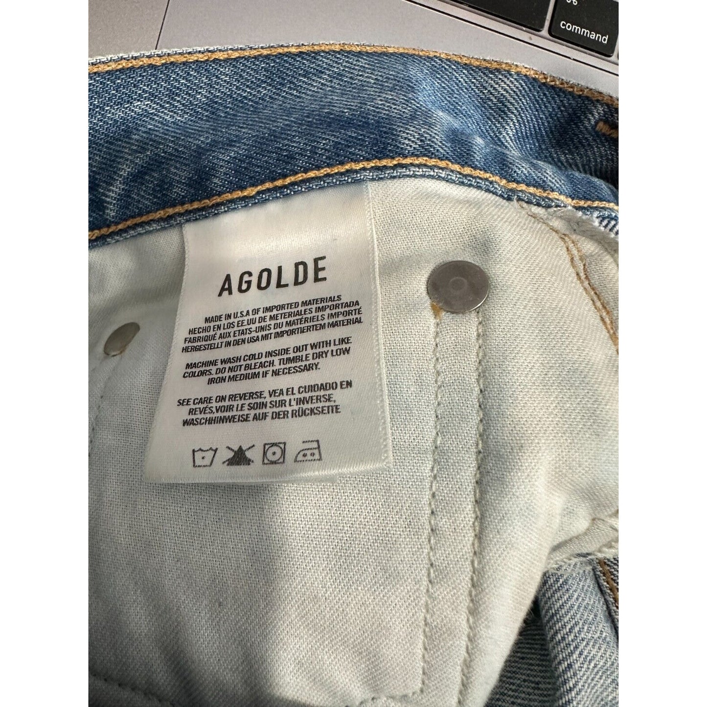 Agolde 90s Medium Wash Mid Rise Button Fly Straight Loose Distressed Jeans 24