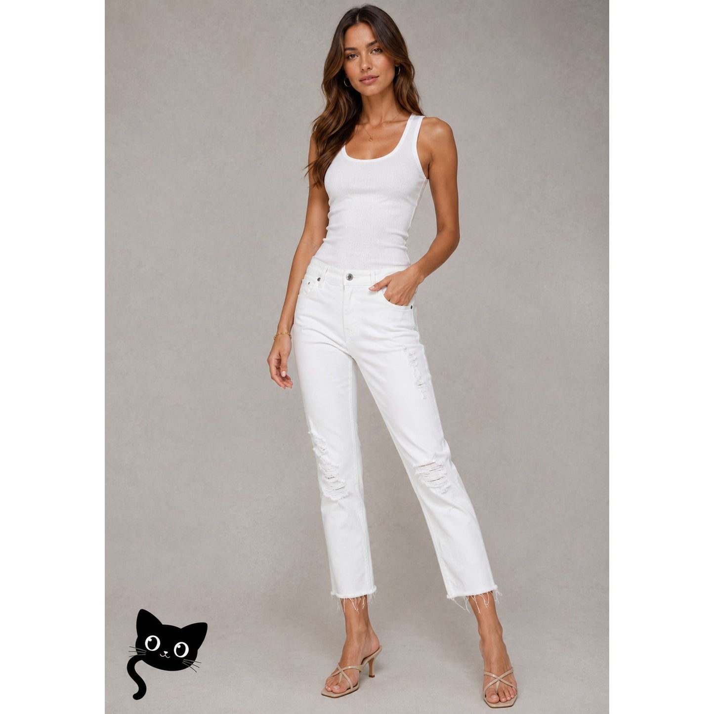 7 For All Mankind White Distressed Raw Hem Gwenevere Jeans 30