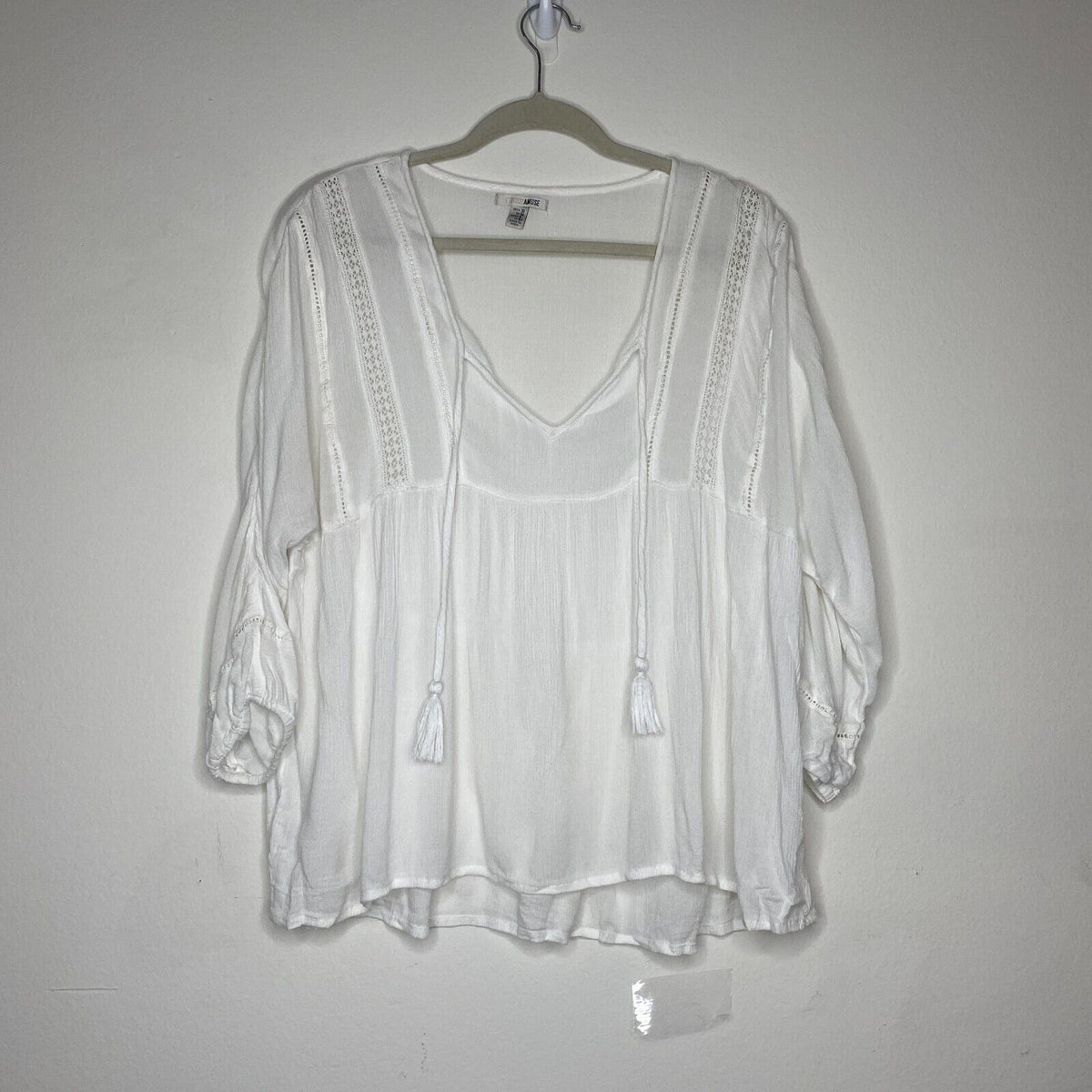 Revolve Lulu's Amuse Society Cool Breeze Relaxed Top White VTie Boho Crochet XS