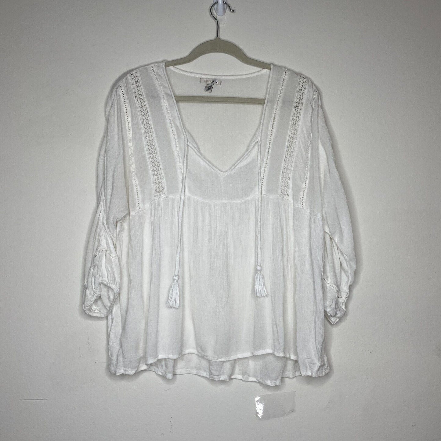 Revolve Lulu's Amuse Society Cool Breeze Relaxed Top White VTie Boho Crochet XS