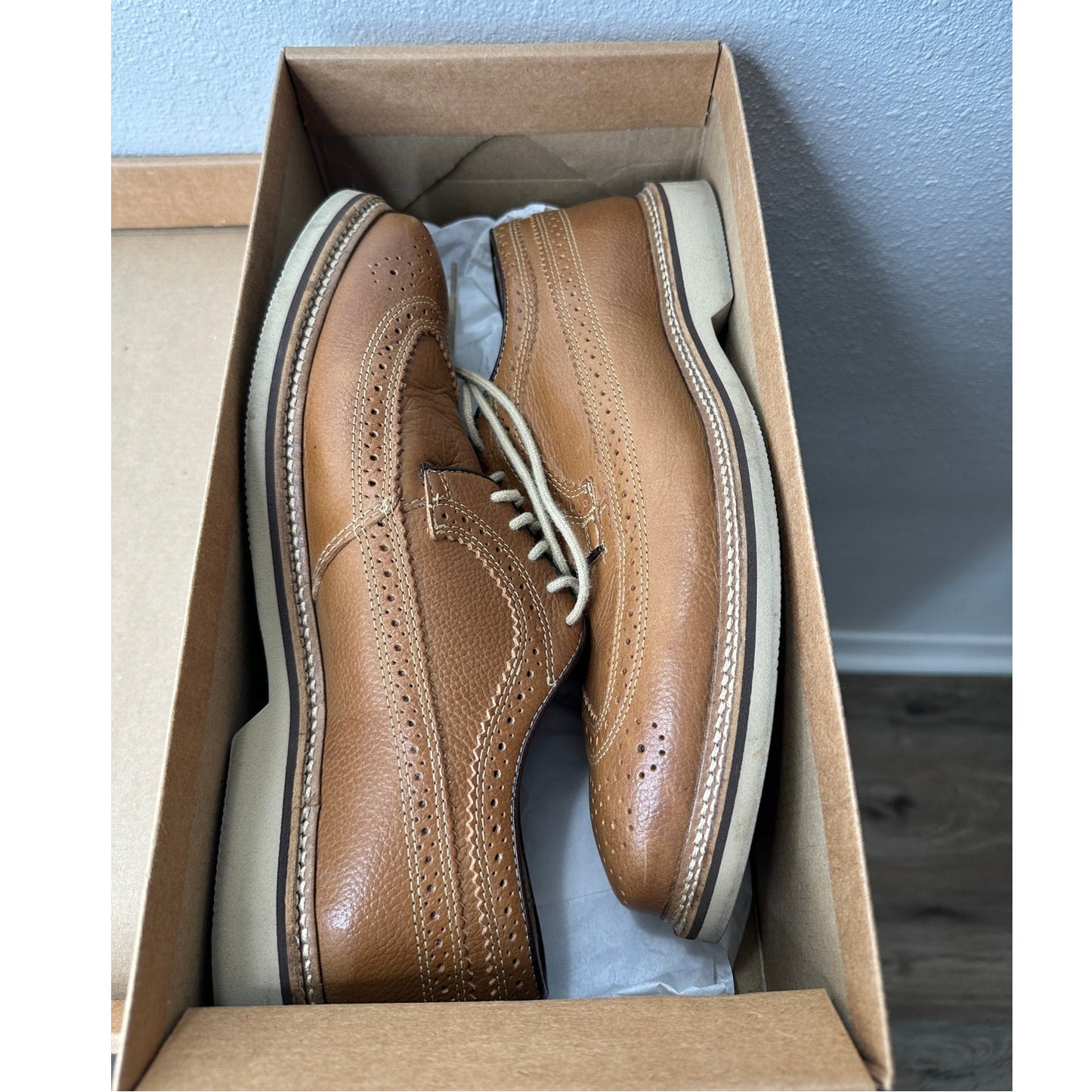 1901 Mens Brown Tan Brogue Leather Tie Dress Shoes Oxford 9.5