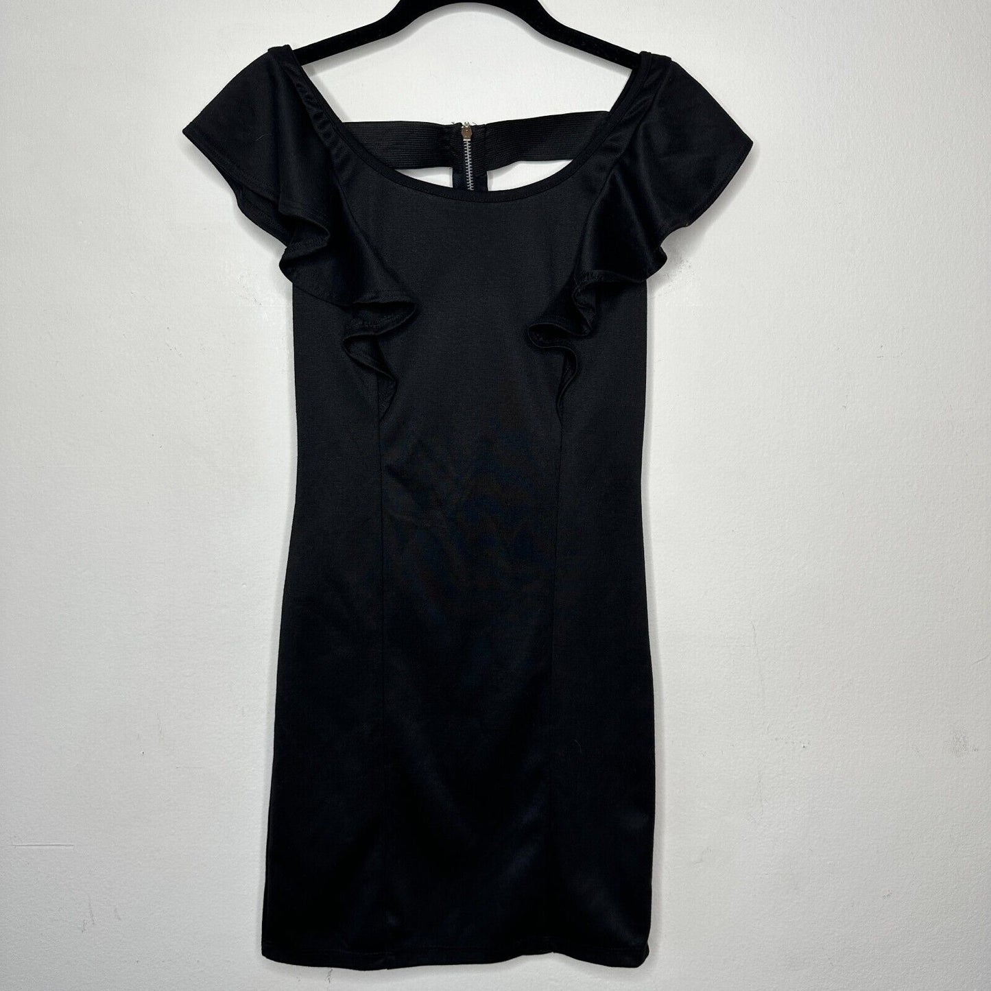 Sexy Satin Black Ruffle Sleeveless Mini Exposed Back T Design Small