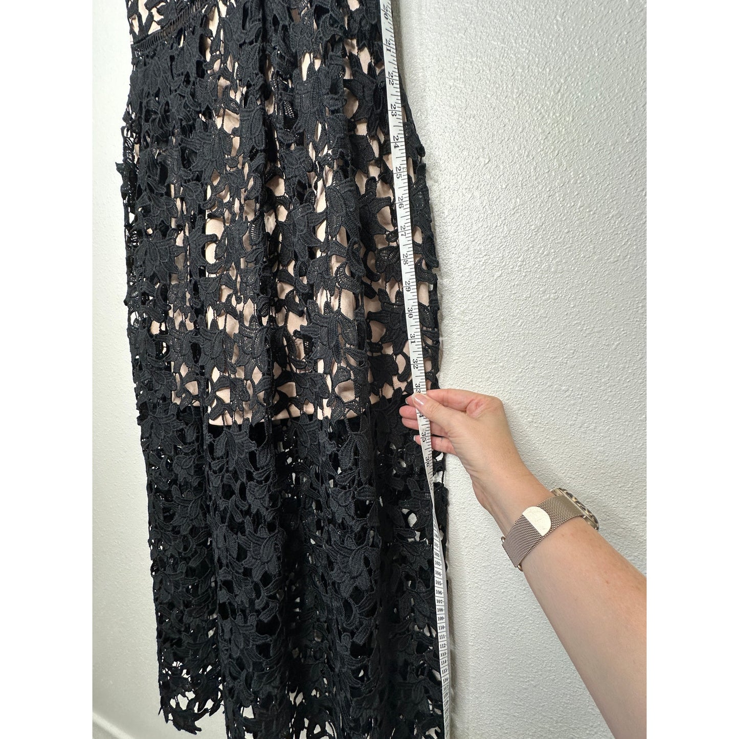 Aqua Black Lace Overlay Tan Lining Spaghetti Strap Cami Midi Dress SM