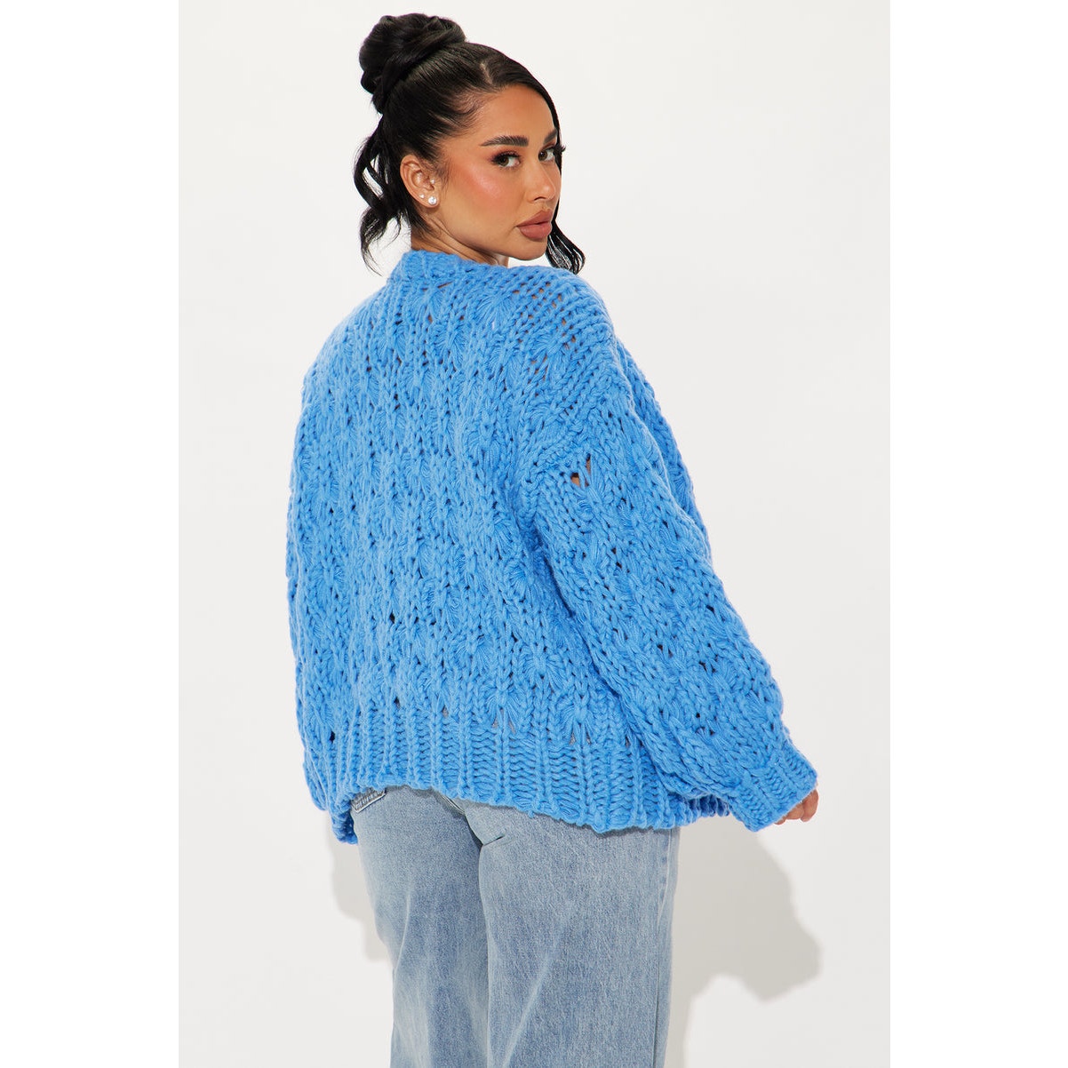 Vici Dusty Blue Chunky Knit Oversized Open Front Cardigan Sweater S