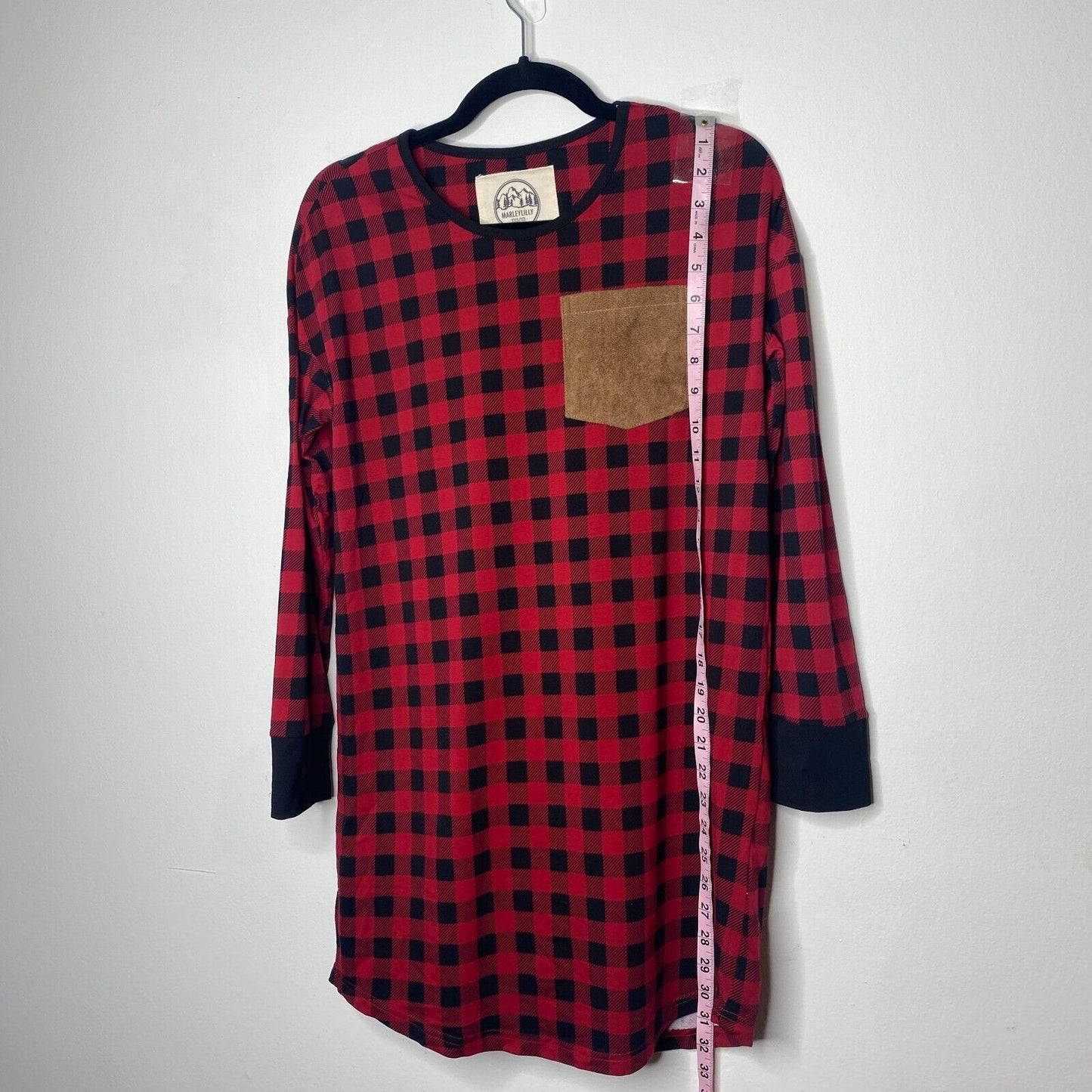 NWT Marleylilly Red & Black Buffalo Plaid Front Pocket Long Sleeve Flannel Tunic