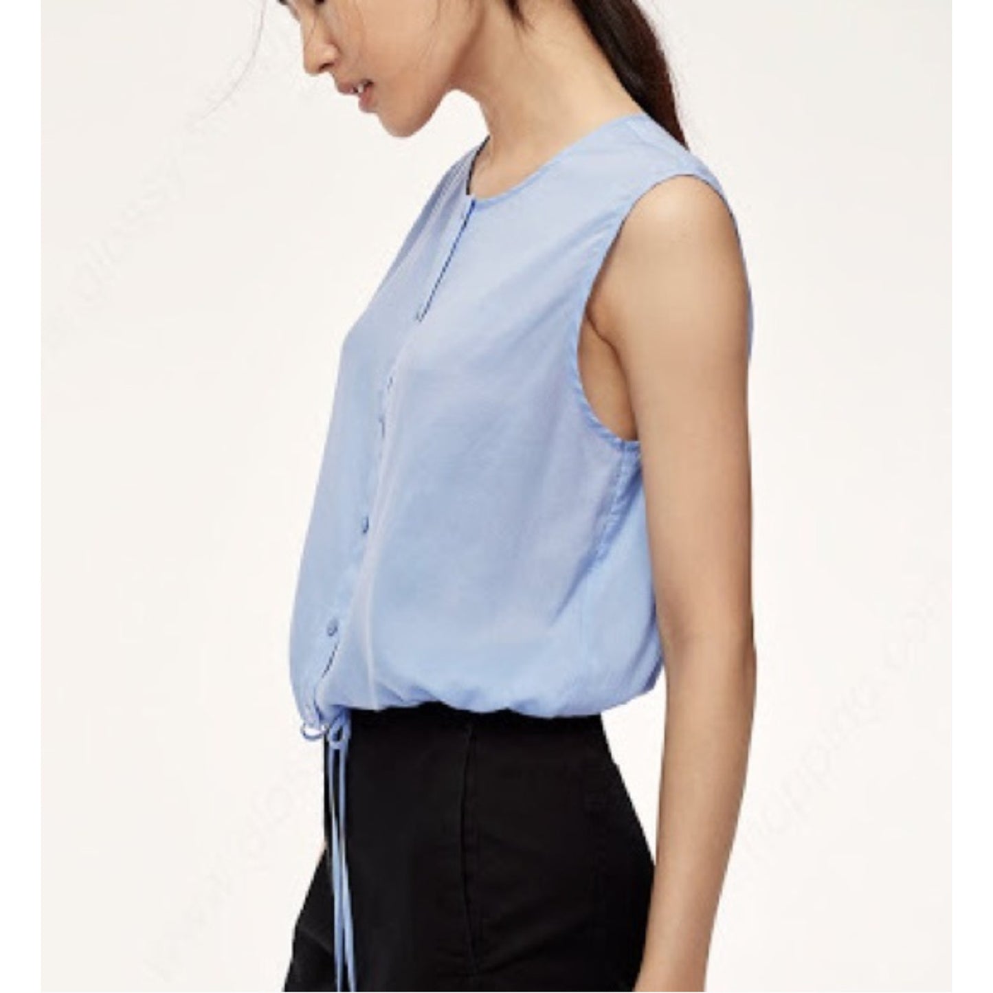 Aritzia Babaton Light Blue Cardin Sleeveless Button-Down Drawstring Waist Top XS