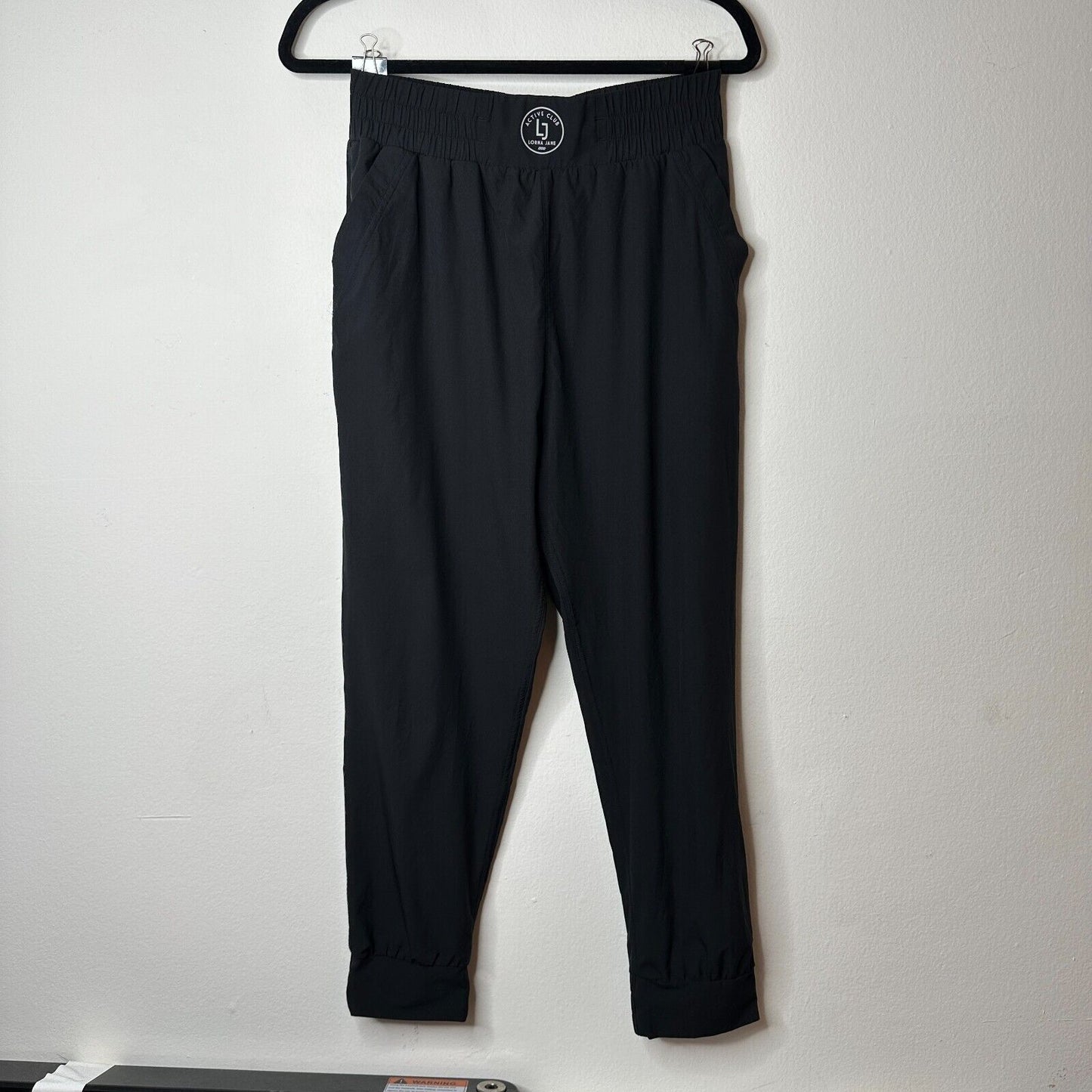 Uniquely Lorna Jane Jet Black Active Club Elastic Jogger Pants Side Pockets S