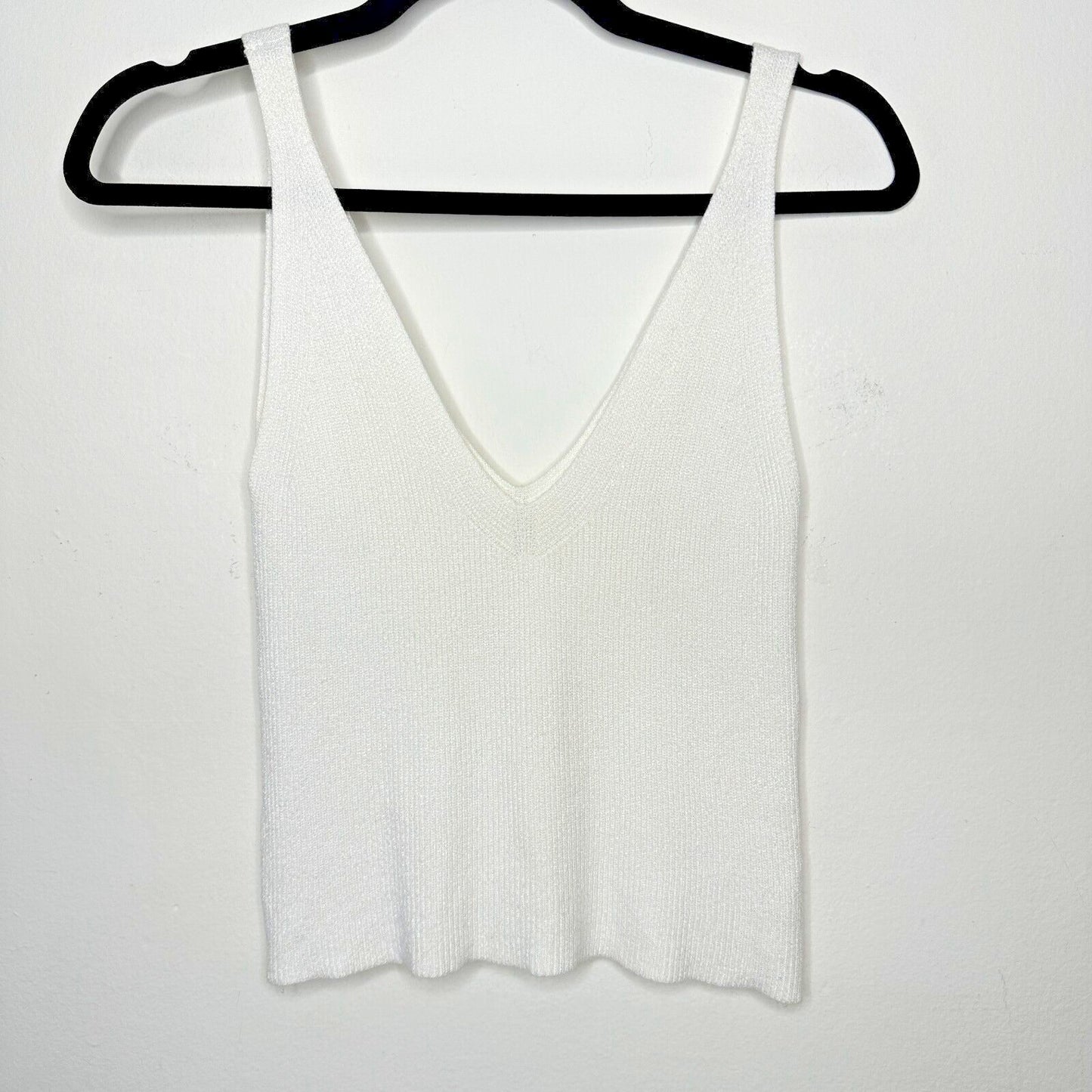 White Deep V Front & Back Sleeveless Tight Knit Tank Top Crop Sweater Small