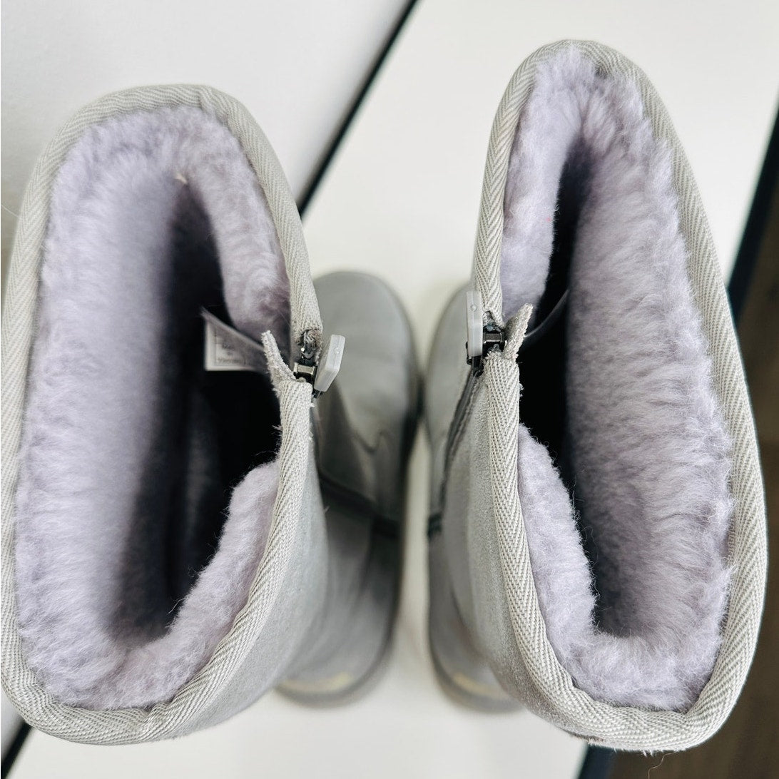 Ugg Blue Gray Alber Flat Heel Shearling Lined Suede Boot Side Zip 8