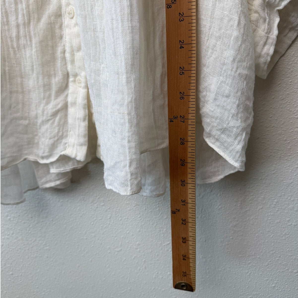 Zara Cream Linen Blend Crinkle V-Neck Boxy Button Front Boho Blouse M/L