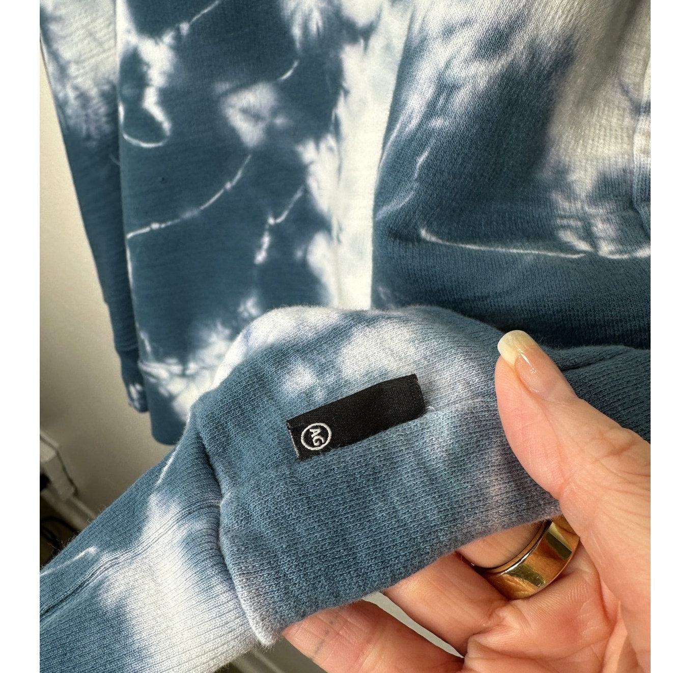 Adriano Goldschmied Dark Teal & Ivory Long Sleeve Tie Dye Sweatshirt XL