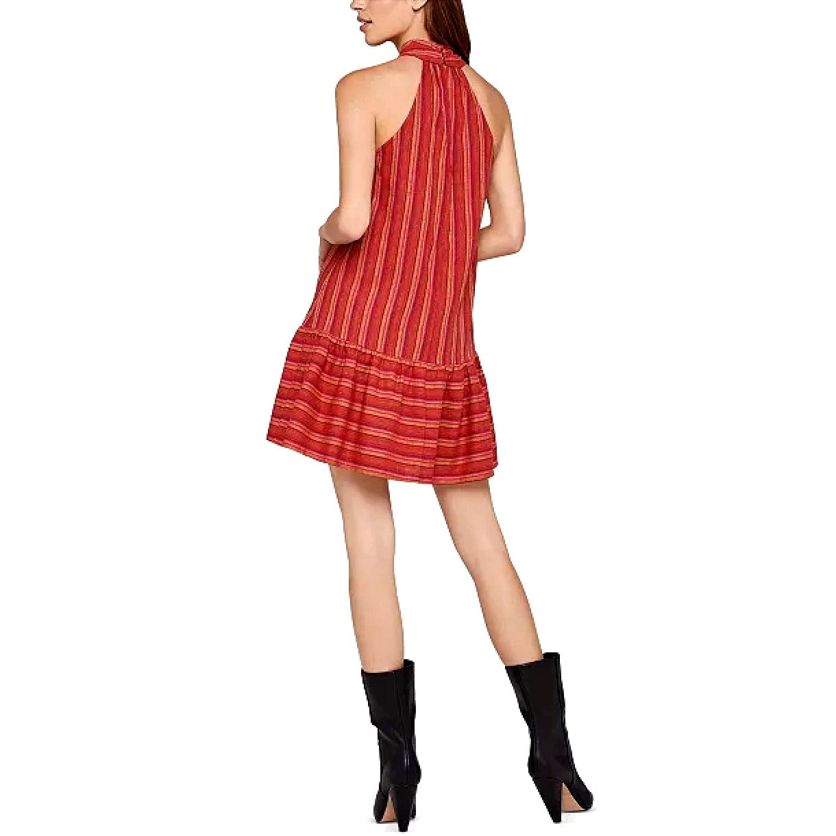 BCBG Generation Halter Mini Dress XS Pink Striped Sleeveless Flowy Ruffle Hem