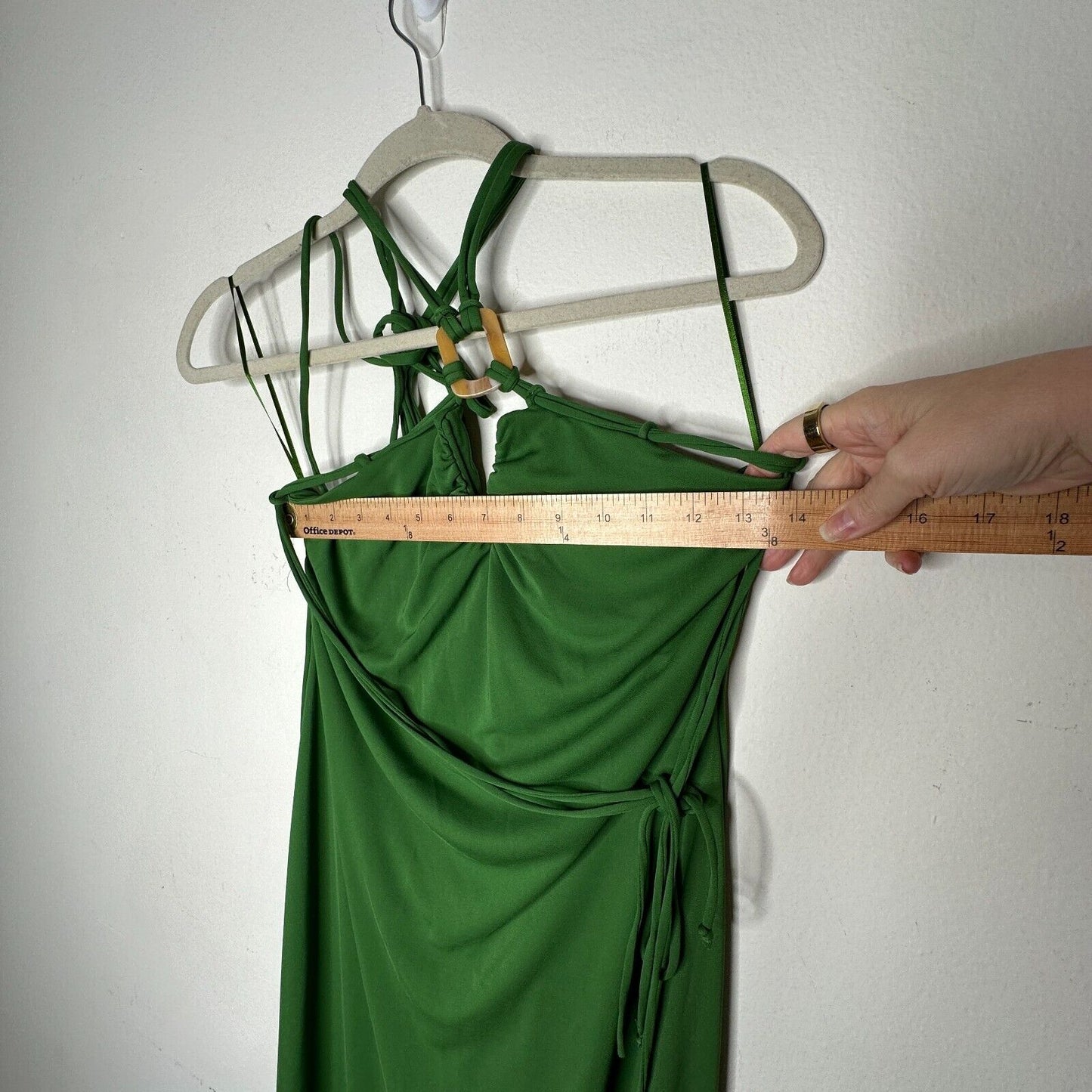 Zara Emerald Green Strapless V-Neck Keyhole Halter Top Tie Back Maxi Dress M