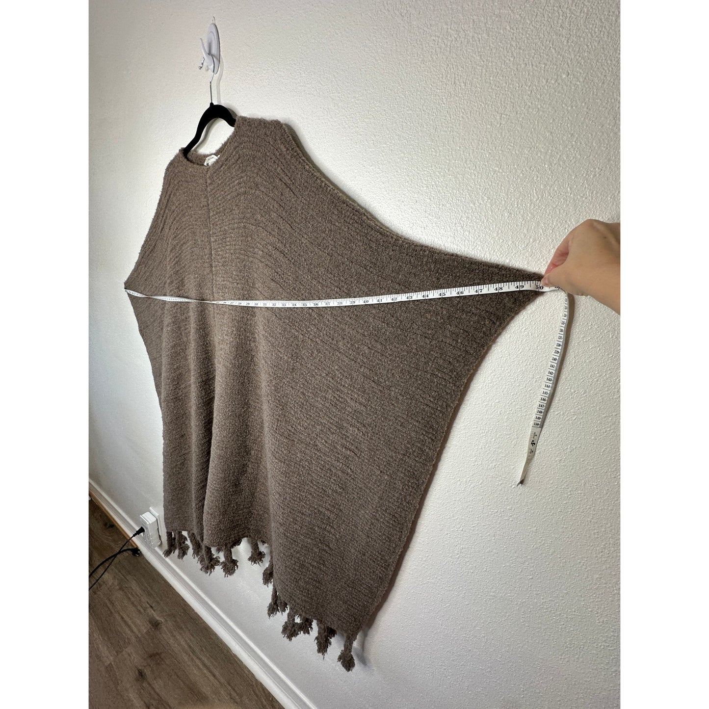 NWT The Row Follain Fringed Poncho in Fawn Melange Wool Cashmere Pullover Sweater