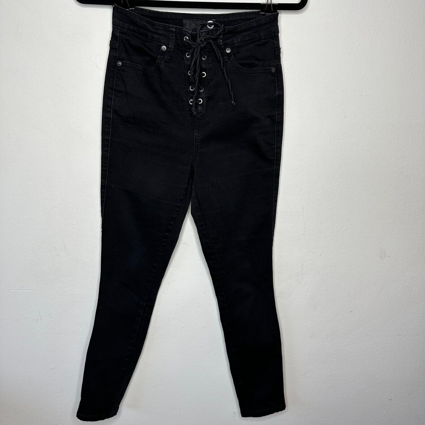 G By Guess Edgy Stone Black Lace-Up Front High Waist Stretch Skinny Jeans 28