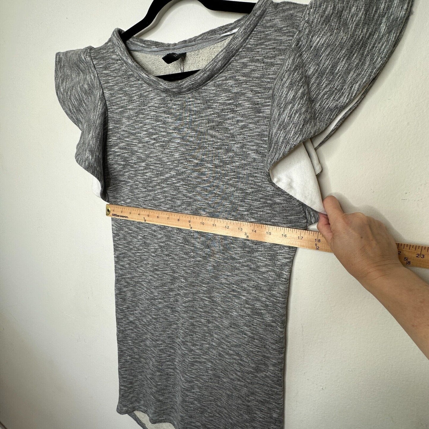 ASOS Y.A.S Cute Marled Gray Knit Ruffle Short Sleeve Round Neck Mini Dress 38