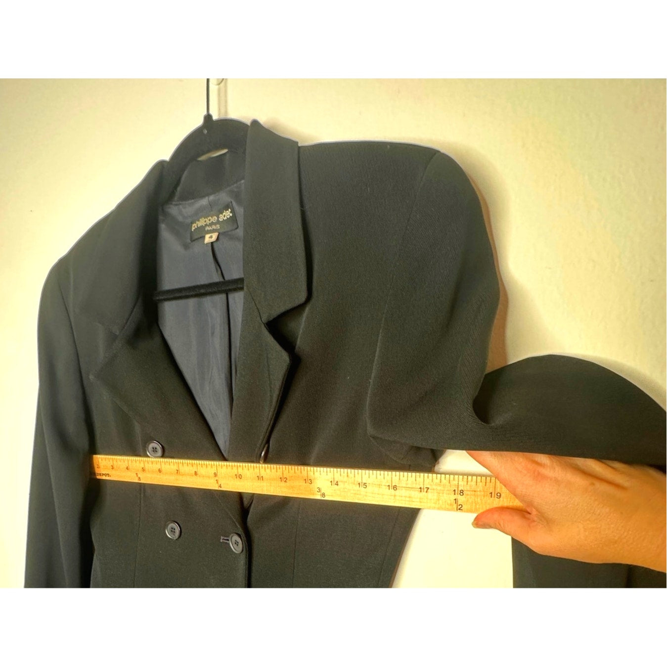 Philippe Adec Black Double Breast Button Wool Business Dress Jacket Blazer 4