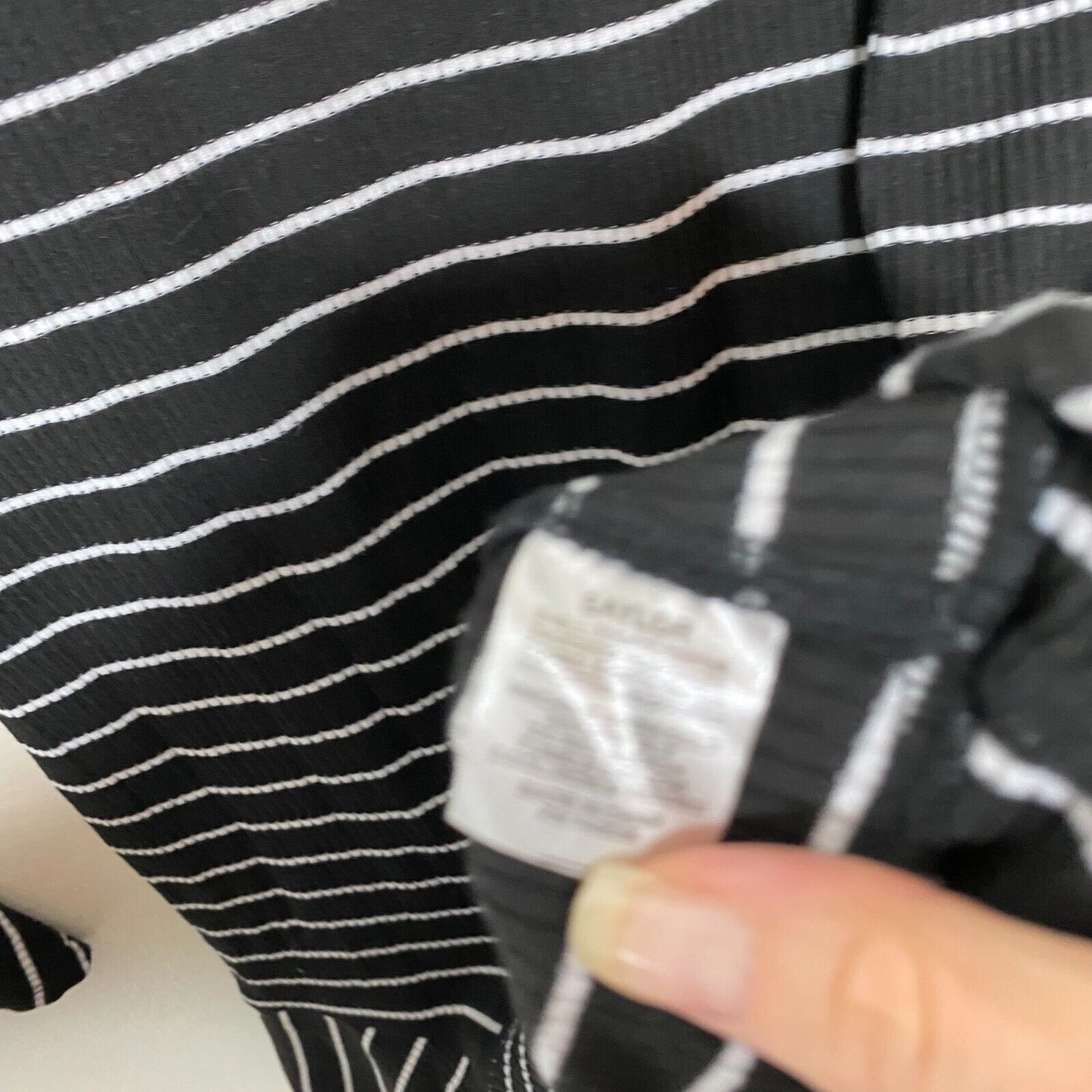 Saylor Black & White Stripe Tessa Bell Long Sleeve Keyhole Tie Knit Dress S