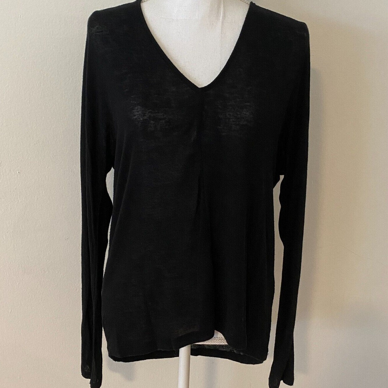 Aritizia Wilfred Black Thin Sheer Deep V-Neck Long Sleeve Sweater Jumper Top XS