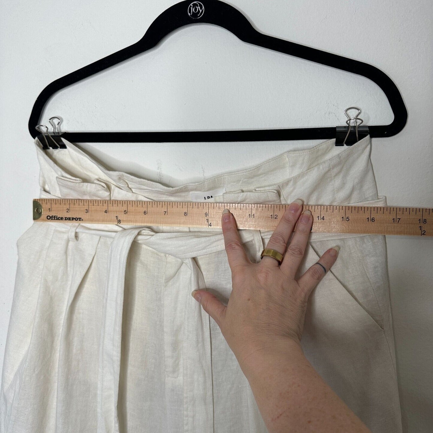 LPA Off White Linen Wide Leg Paperbag High Waist Self Tie Pleated Trousers L