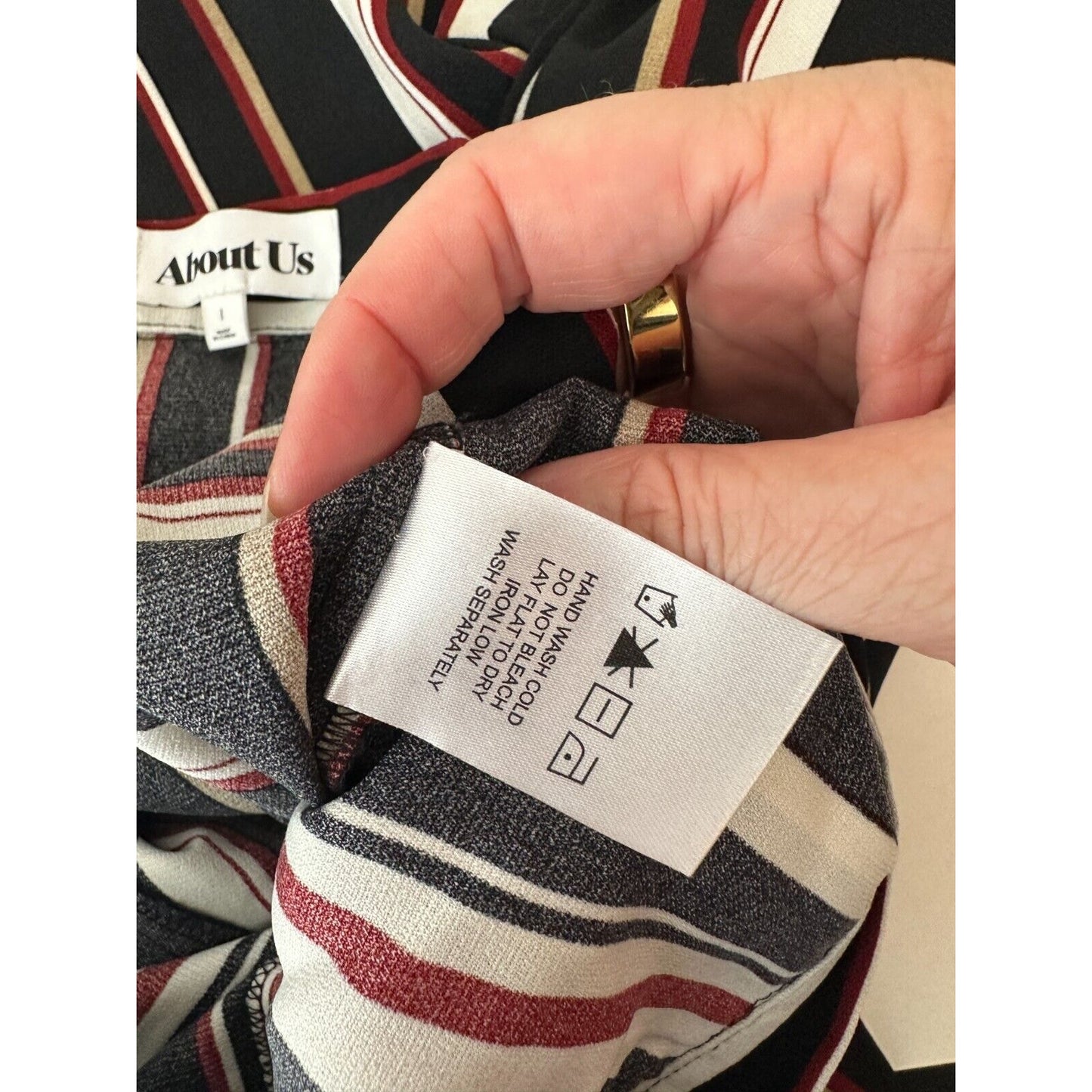 About Us Lenny Black Red White Stripe Pants Flare Trousers Back Zip Pockets L