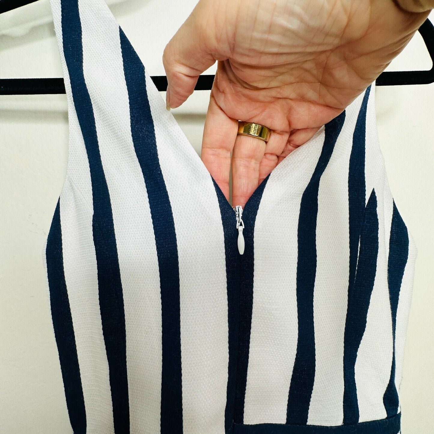 Topshop Navy and White Stripe Triangle Waist Cutout VNeck Nautical Mini Dress 4