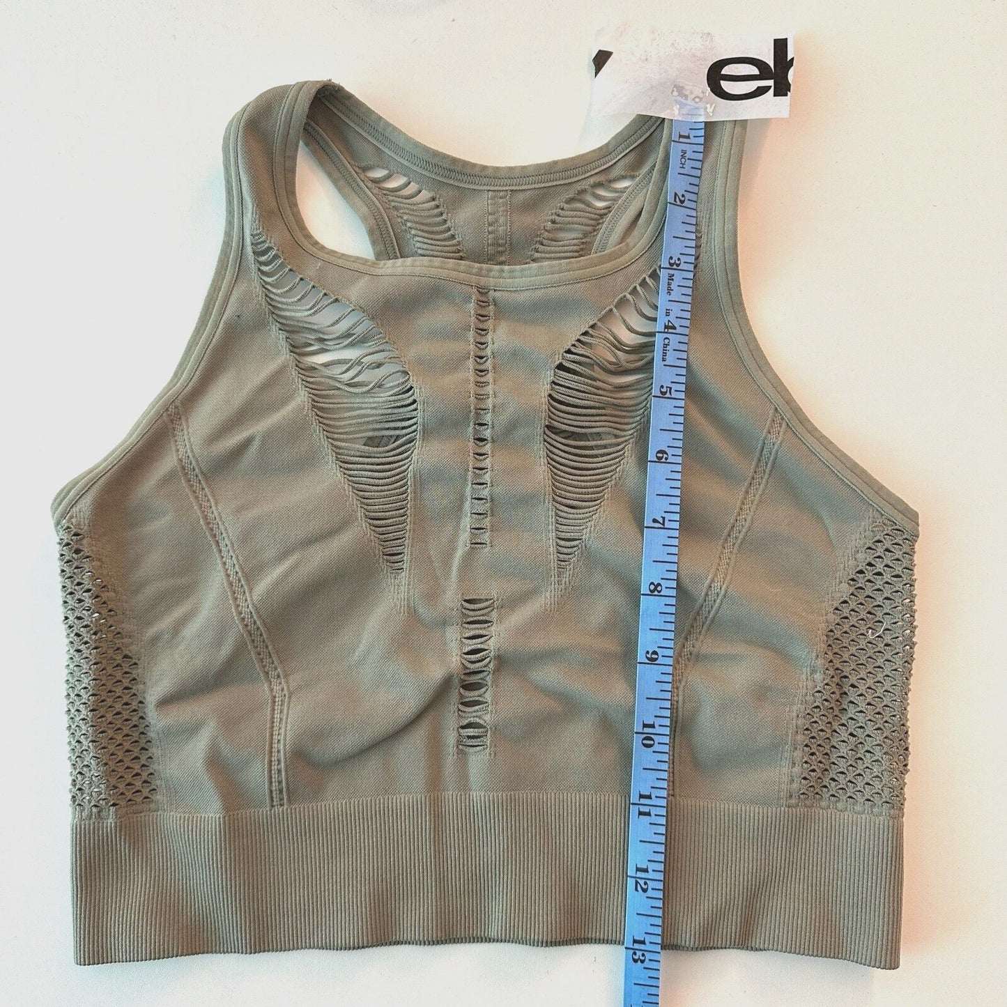 Zella Body Natura Longline Sports Bra Front Back Cutaway Green Vetiver Large