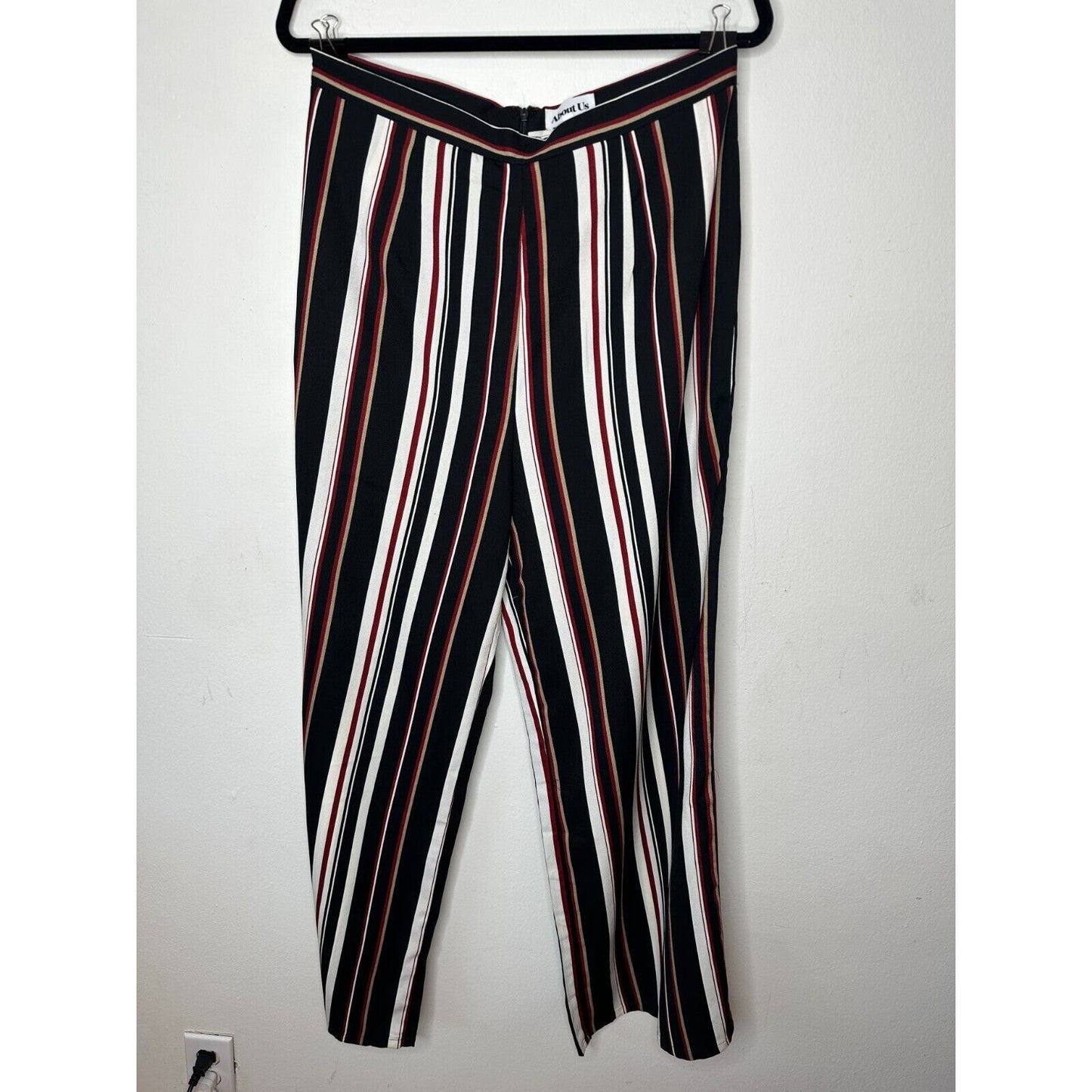 About Us Lenny Black Red White Stripe Pants Flare Trousers Back Zip Pockets L