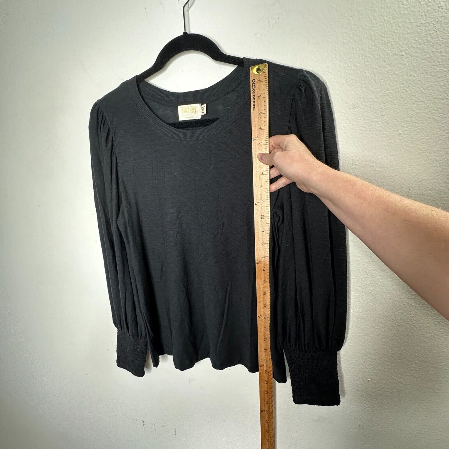 Nation LTD Black Balloon Puff Sleeve Smocked Wrist Round Neck Flowy Blouse M