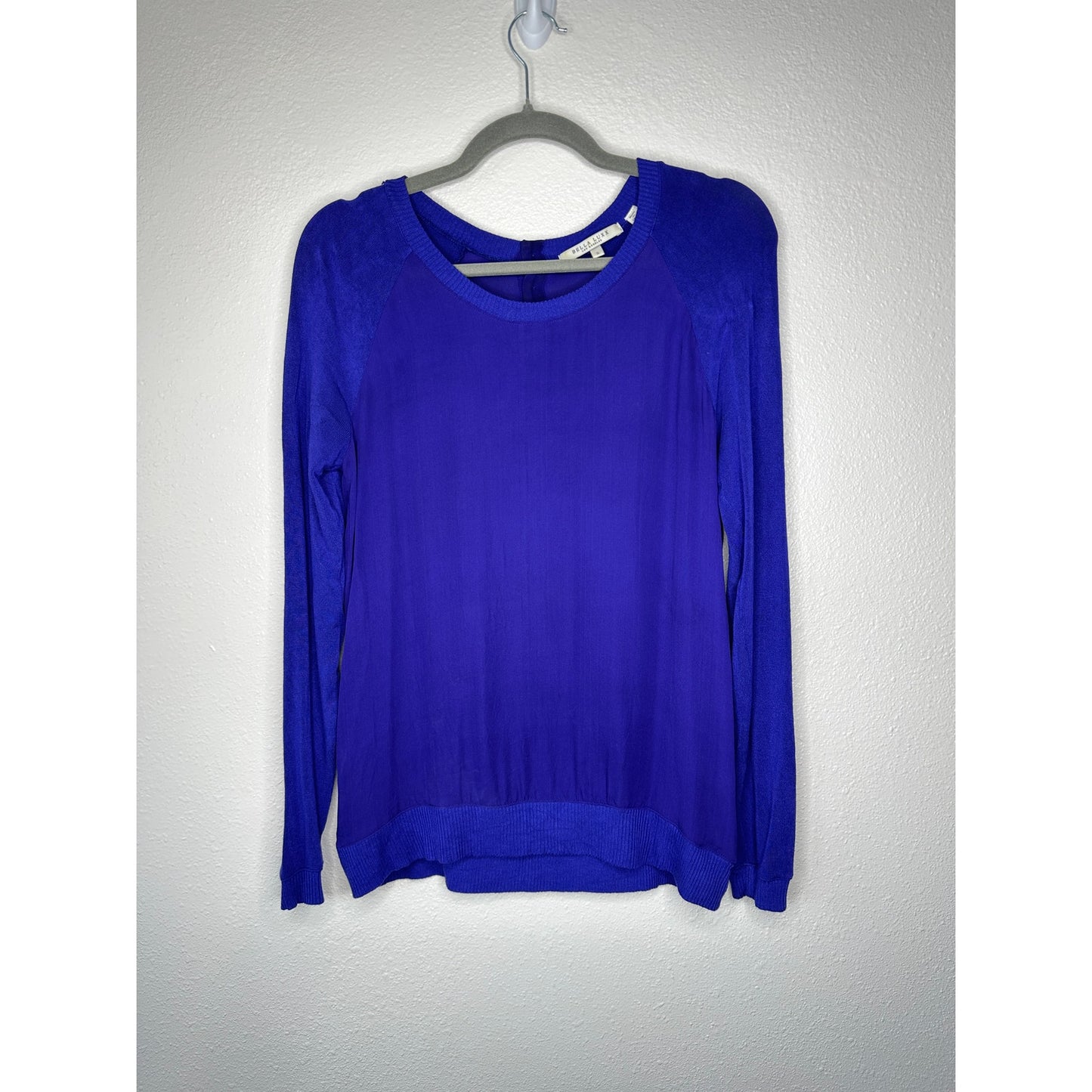 Bella Luxx Purple Mixed Media Raglan Long Sleeve Thin Sweater Top S