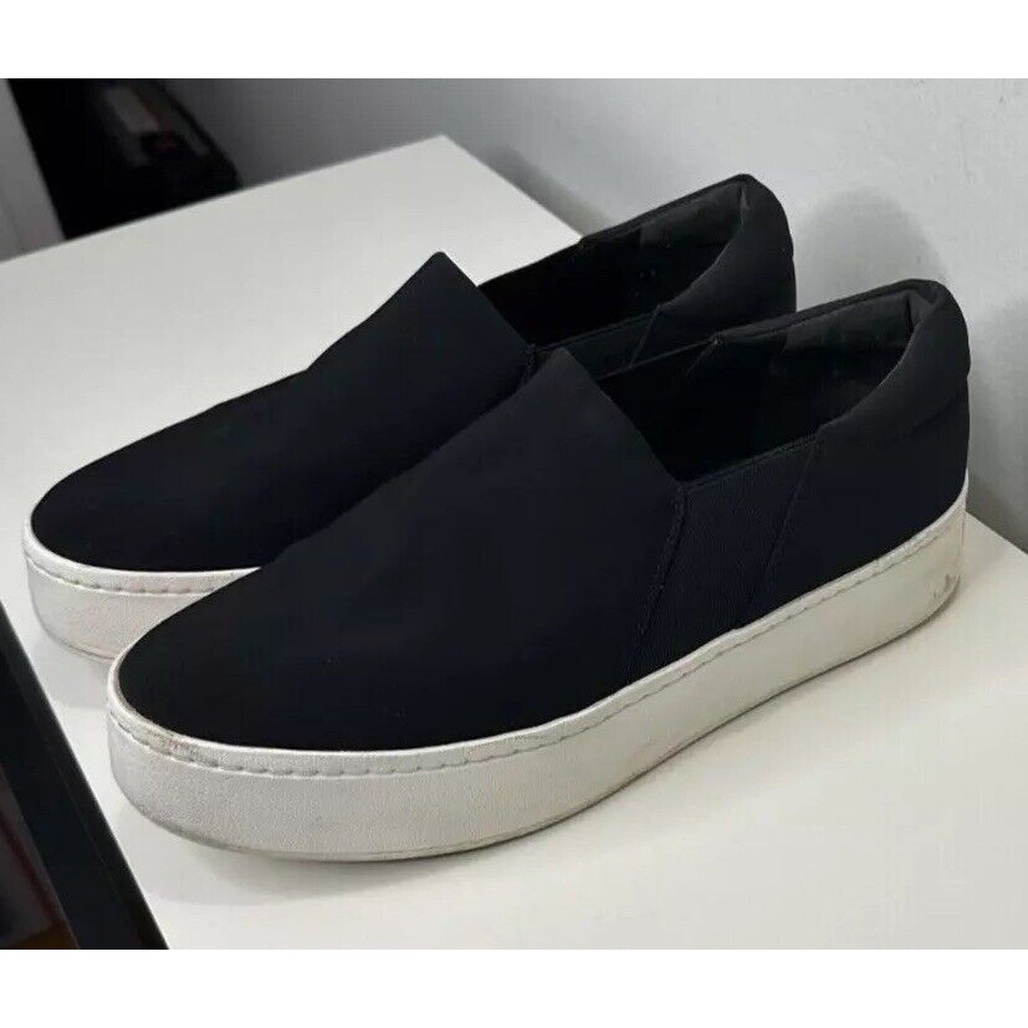 Vince Black Slip On Sneaker Double Thick White Rubber Platform Sole Shoes 9