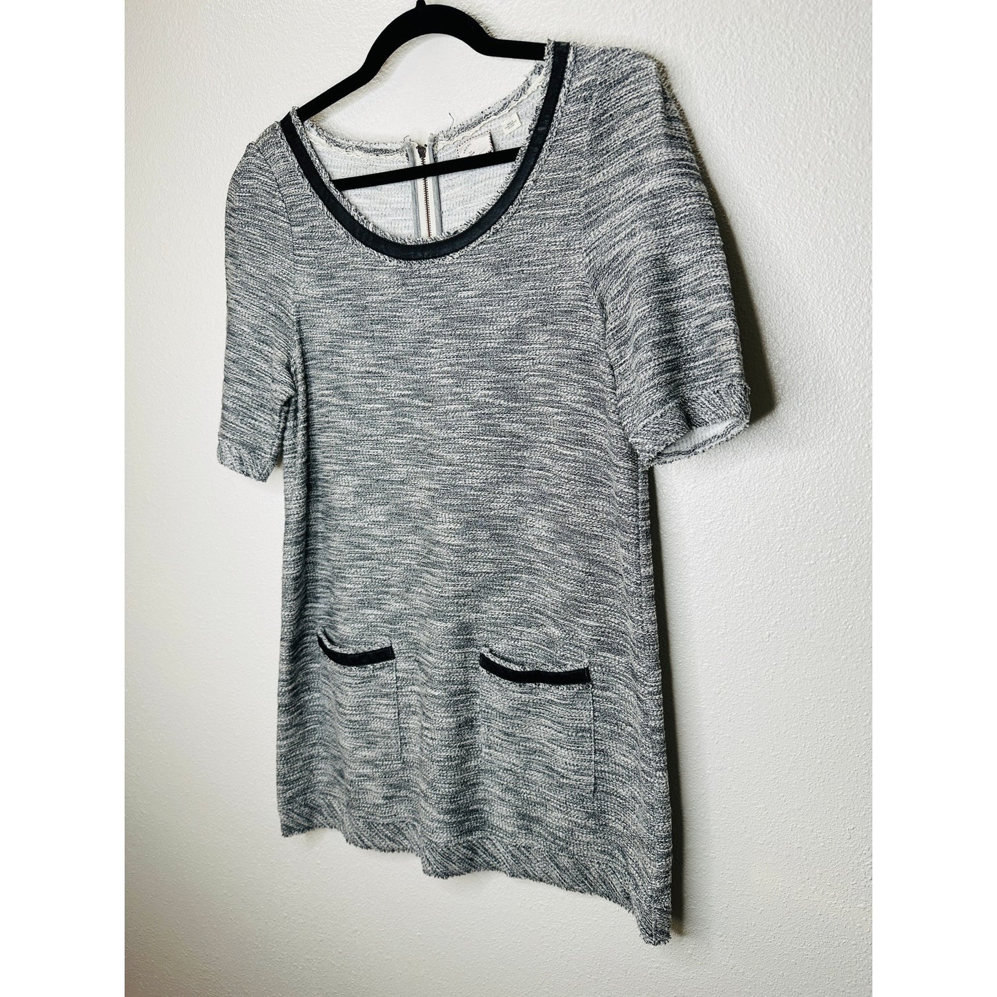 Anthropologie Postage Stamp Beverly Crochet Leather Trim Tunic Dress M