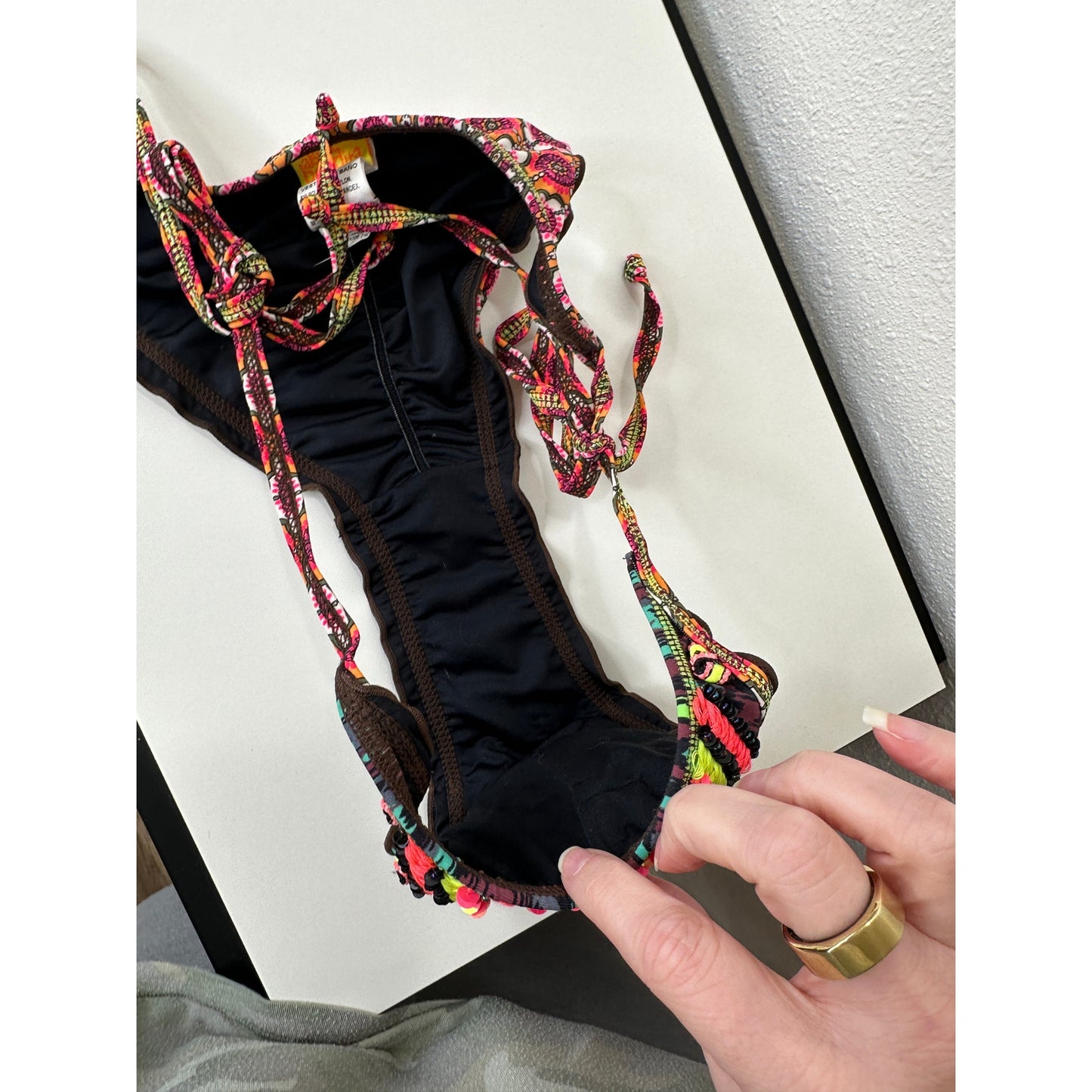 Agua Bendita Pink Multi-Color Stripe Sequin Ruffle Bikini Top & Bottom S