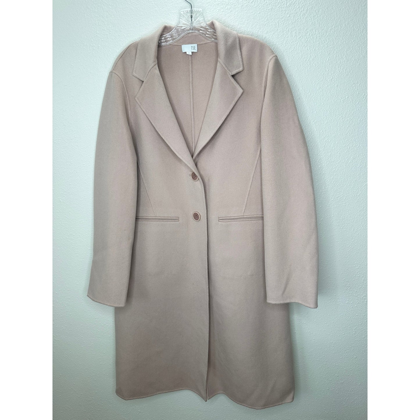TSE 100% Cashmere Pale Pink Button Front Notch Collar Pockets 8