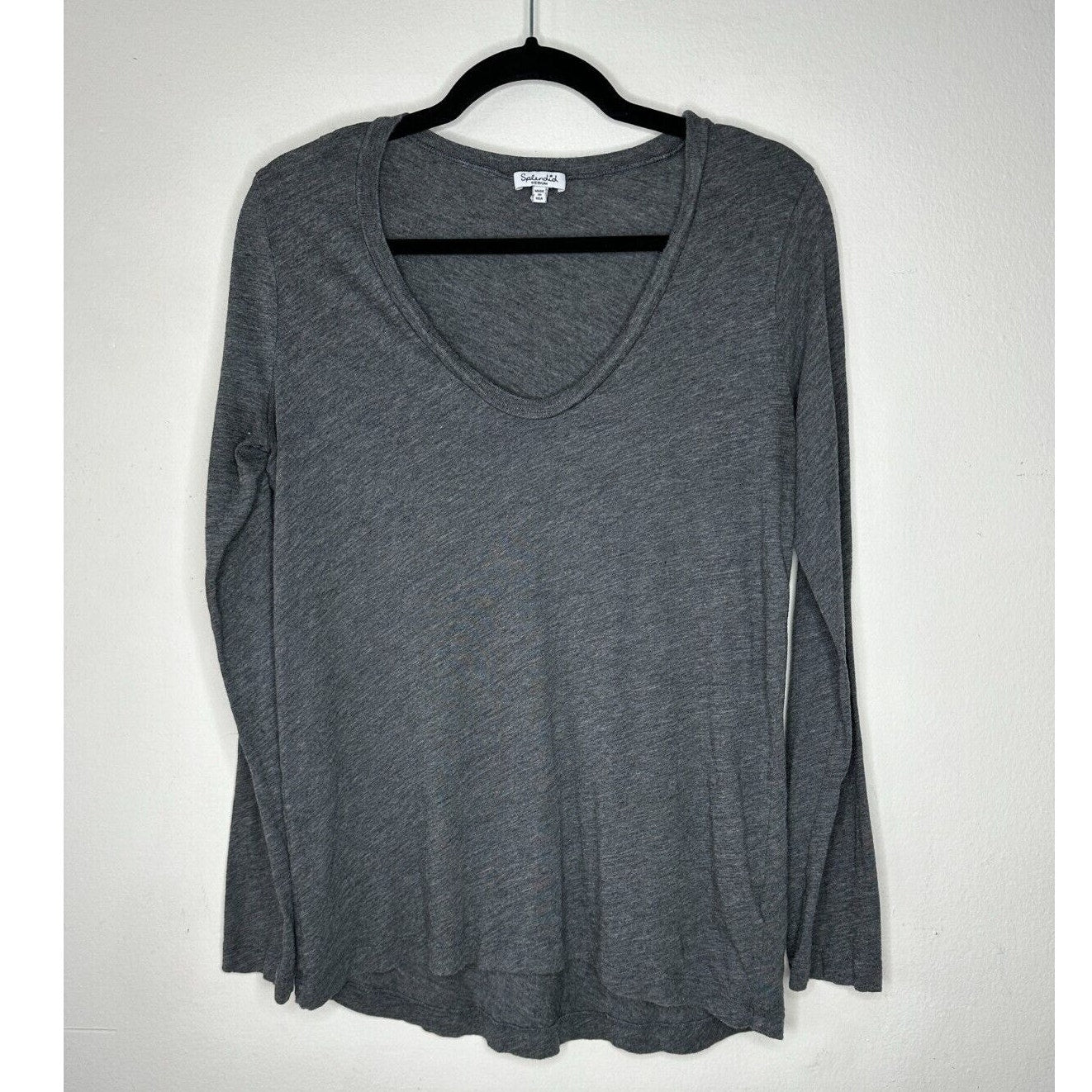 Splendid Dark Heather Gray Light Weight Long Sleeve Deep VNeck Sweater Top Med