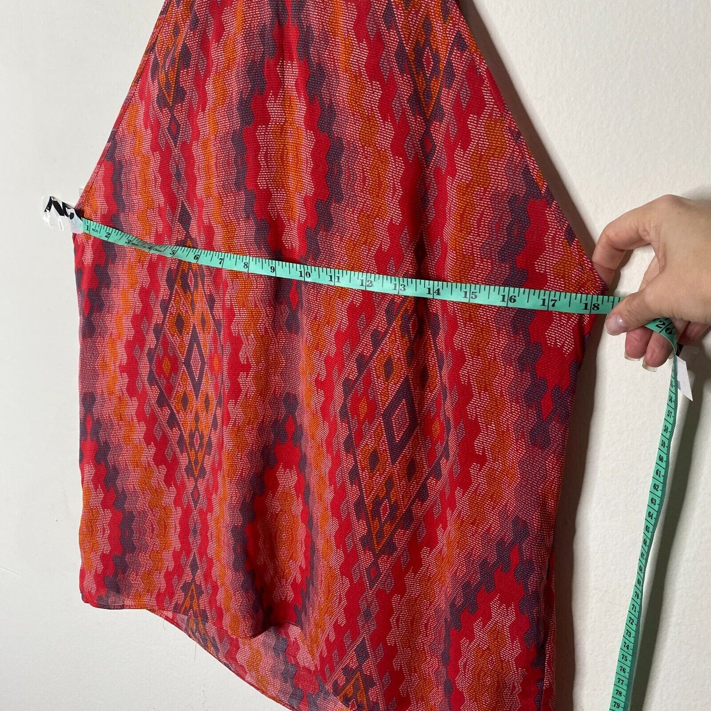Allison Joy Alina Halter Firebrick Red Orange & Gray Aztec Sleeveless Top XS