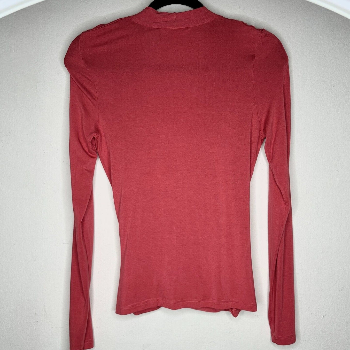 Banana Republic Dark Coral Long Sleeve Deep Draped VNeck Faux Wrap Top S