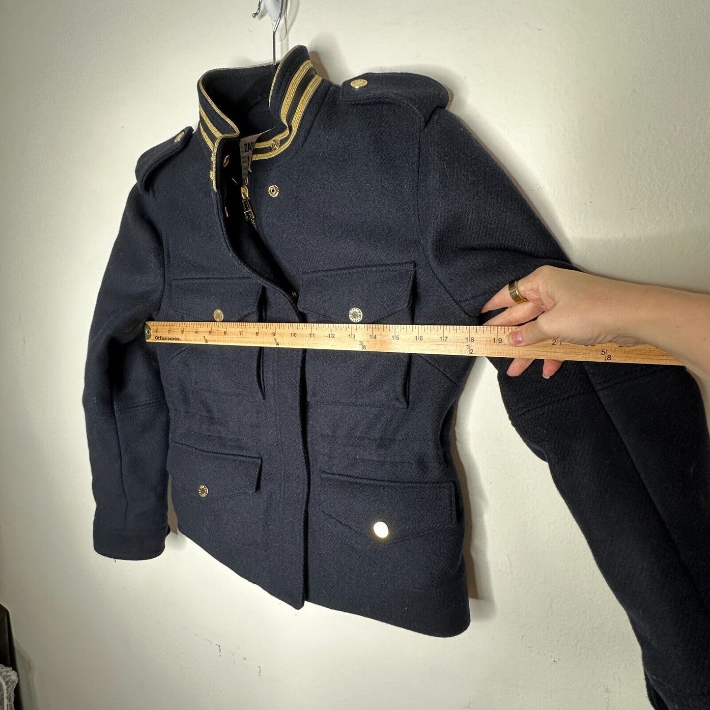 Zadig & Voltaire Wool Jacket Navy Gold Stand Collar Flap Pocket Zip Up Bomber SM