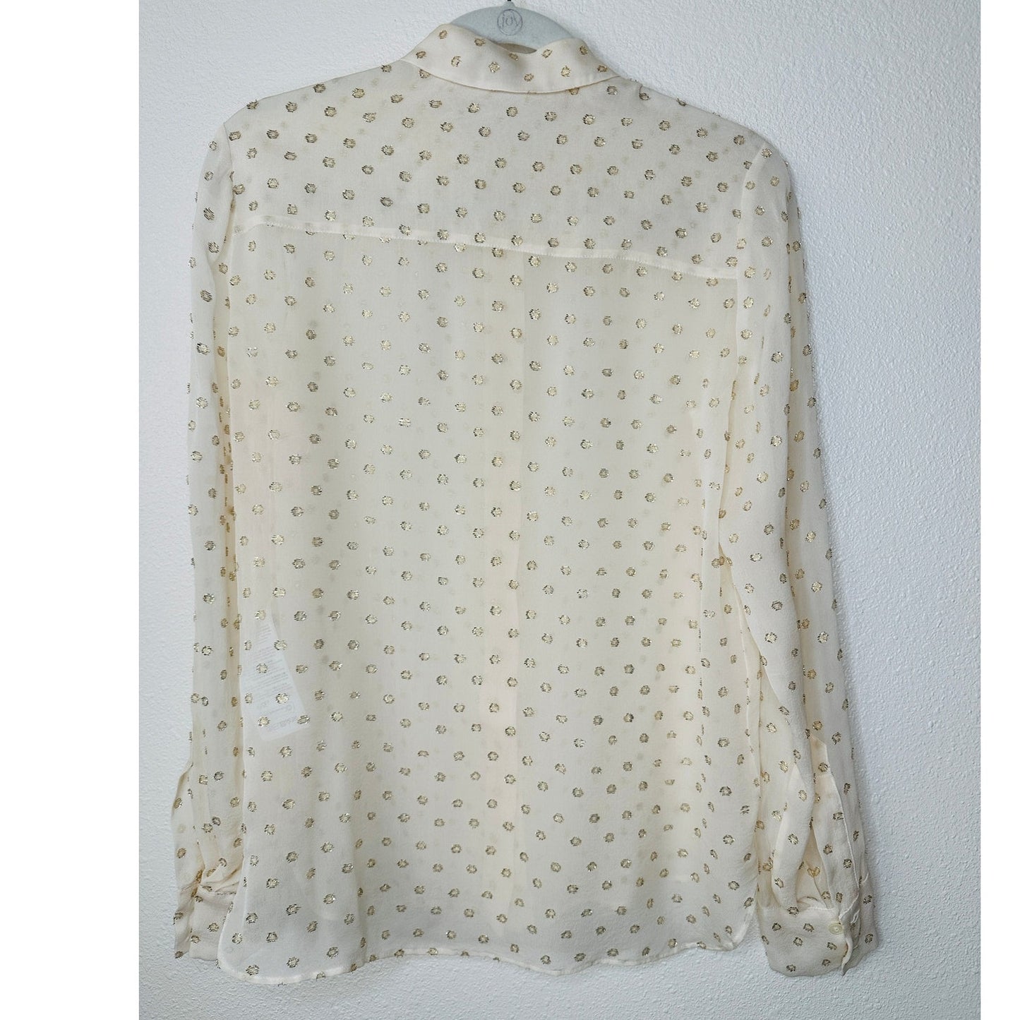 Stella McCartney Sheer Cream Gold Metallic Polka Dot Button Sheer Blouse 44 / L
