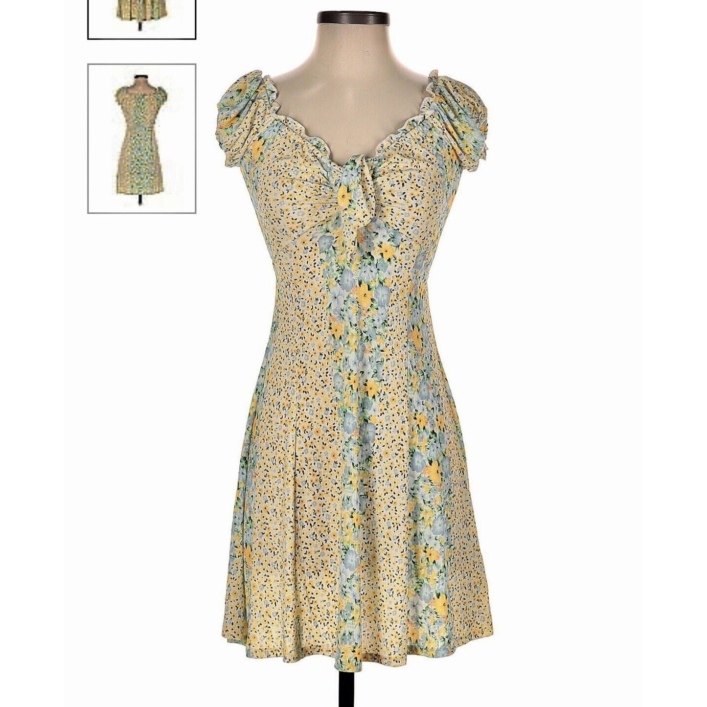 Topshop Cute Yellow Multi Color Ditsy Floral Off Shoulder Mini Puff Sleeve 4