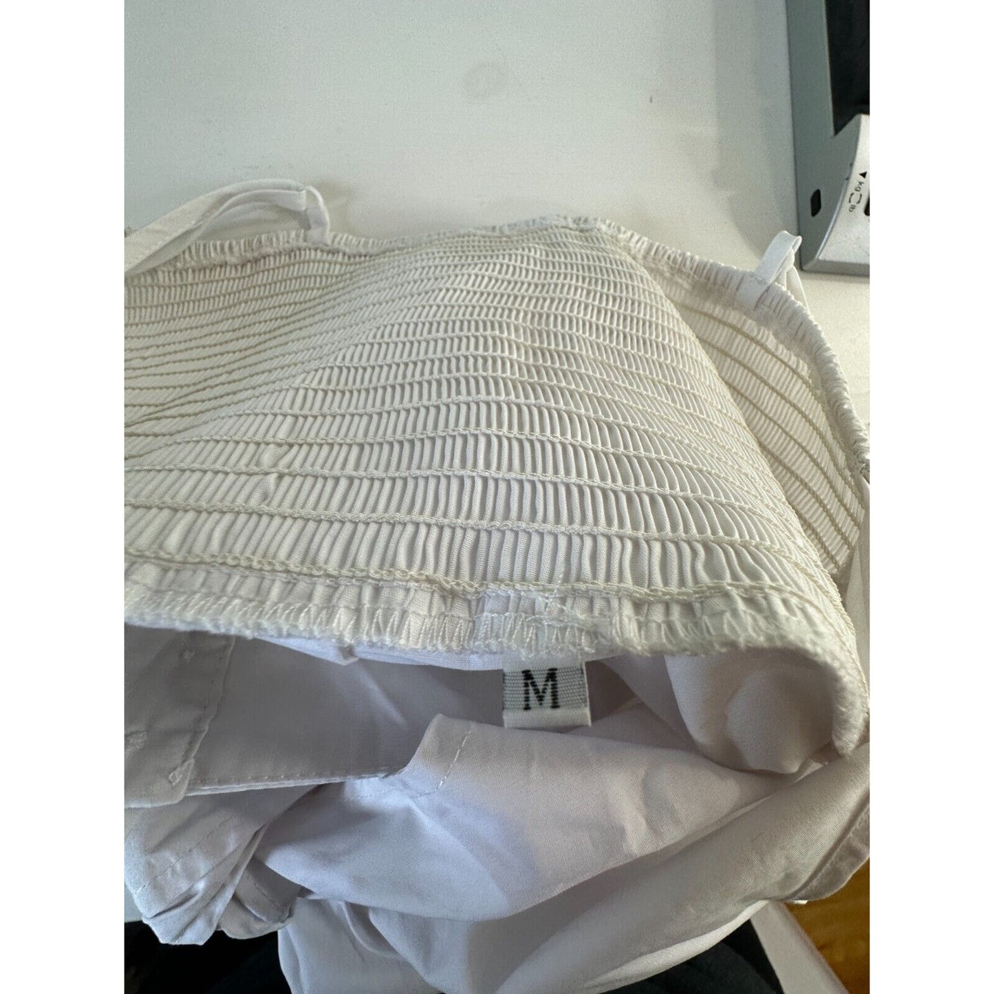 White Front Tie Spaghetti Strap Open Stomach Front Button Flowy Summer Dress M