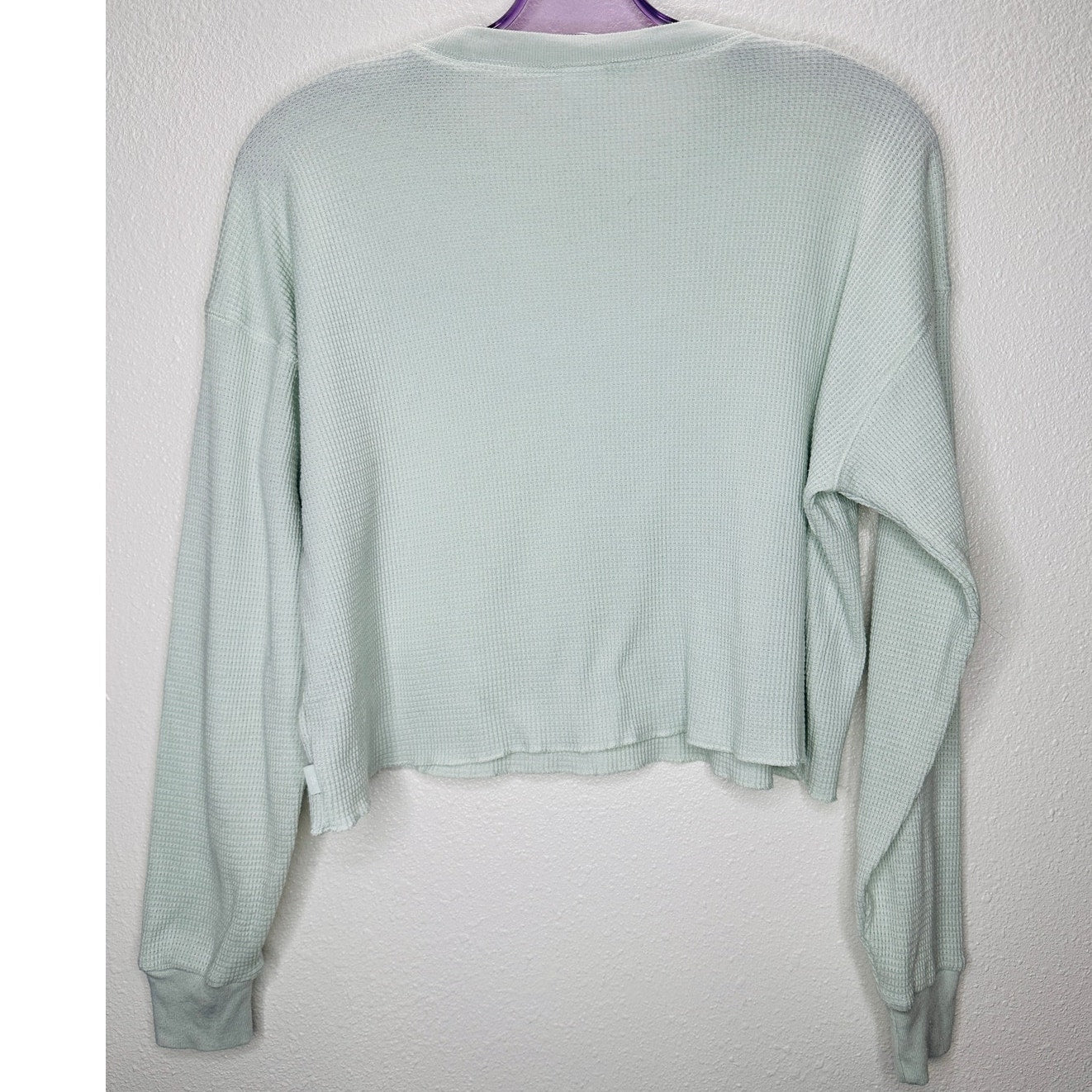 Aritzia TNA Light Mint Green Waffle Knit Long Sleeve Crop Sweater S